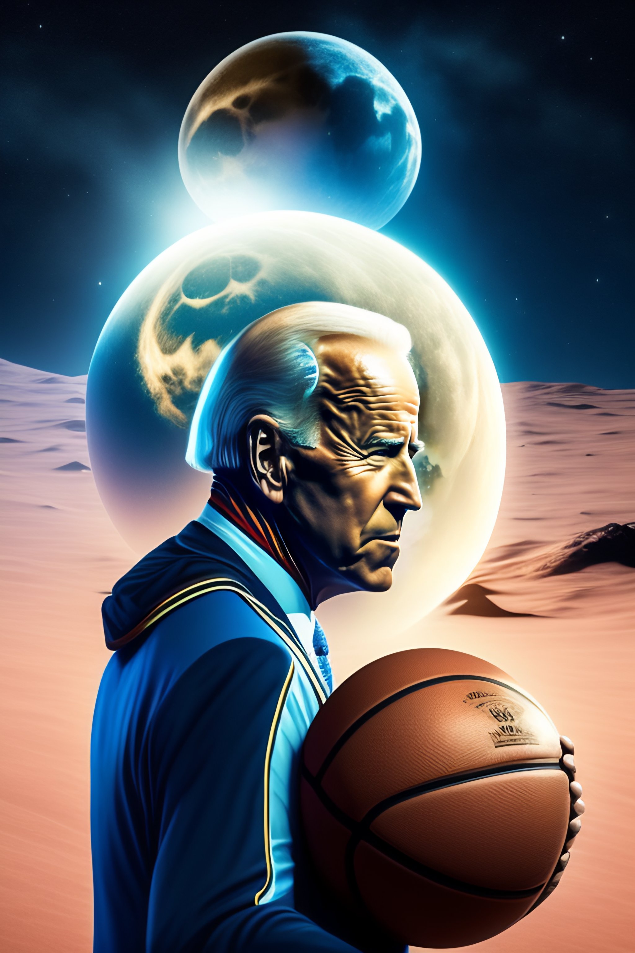 Lexica Joe biden playing basketball on the moon with trump