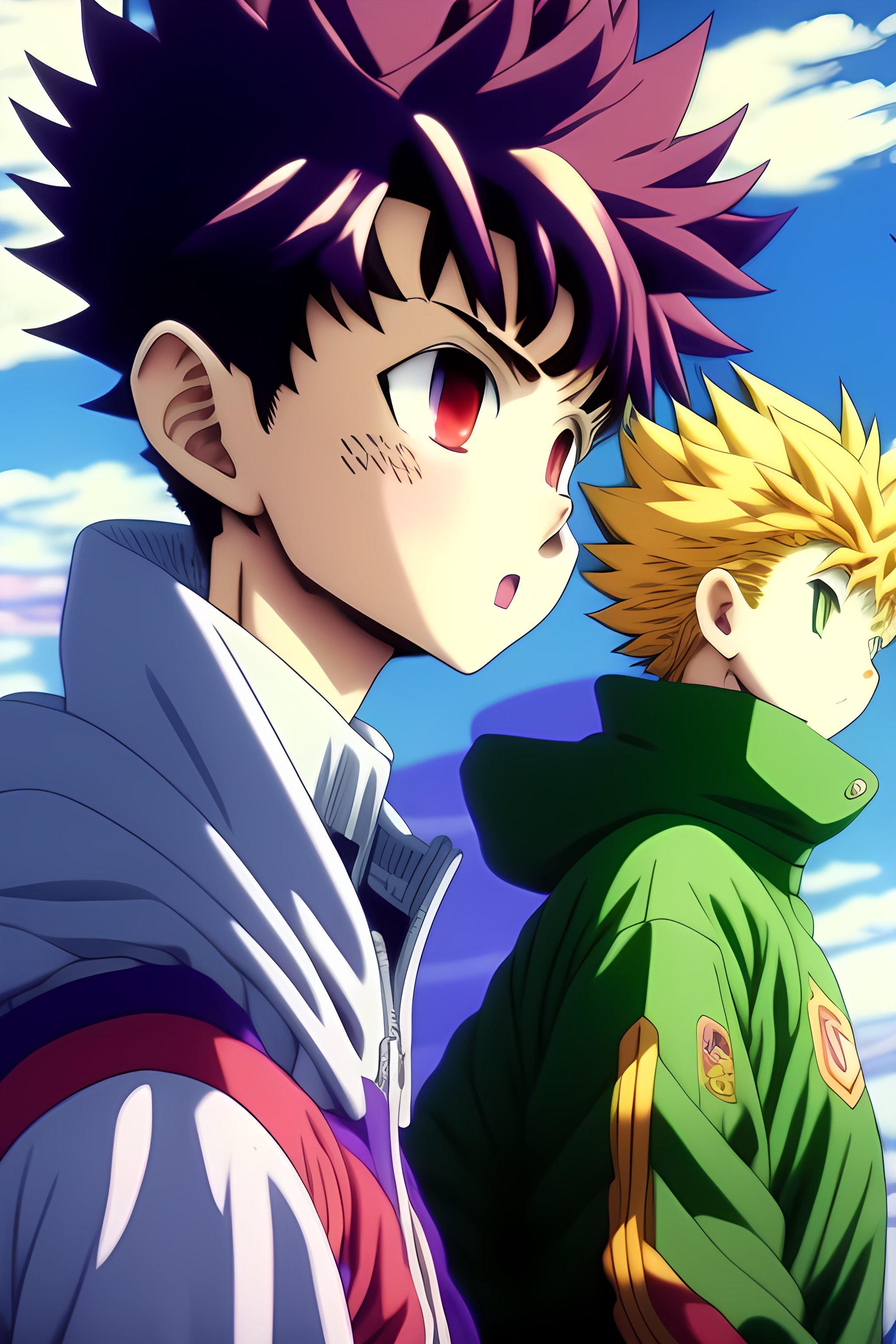 Lexica - Vintage anime screenshot from Gon and Killua of Hunter x Hunter,  90's anime aesthetic. A stunning maximalist screenshot of the two. They  are
