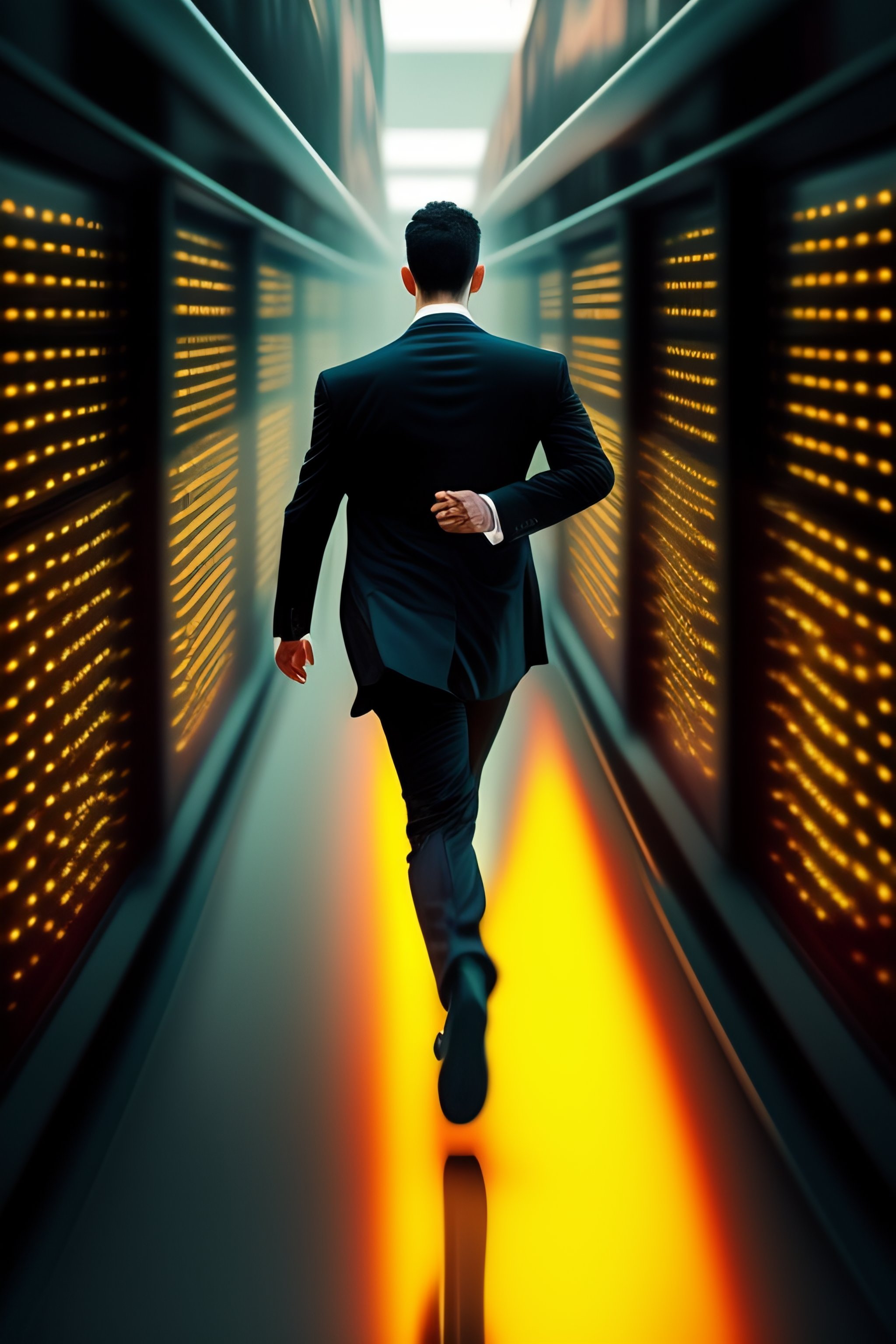 Lexica - Neo in the Matrix running from agents holding a big bitcoin