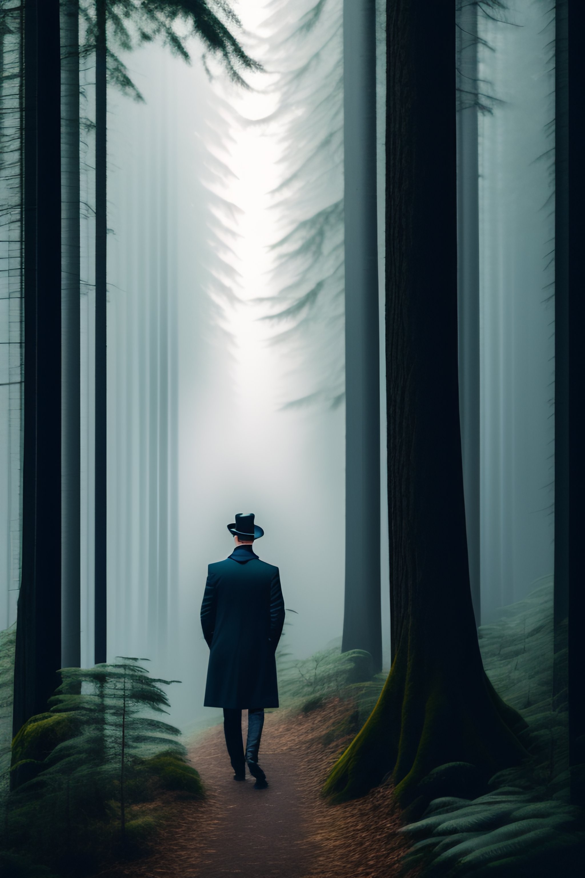Lexica - Photo of a man in long black coat and black fedora hat, facing ...