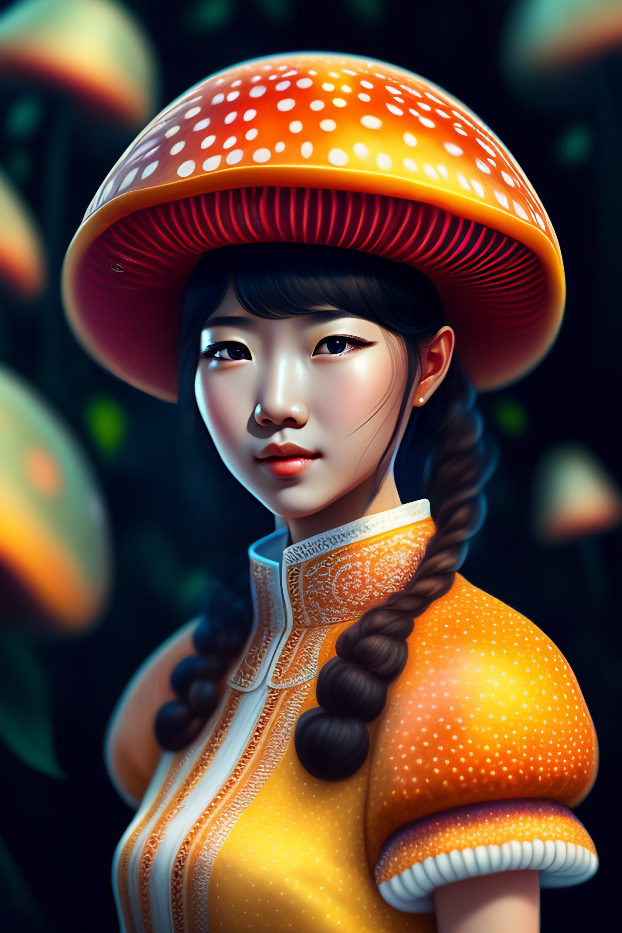 Lexica - Detailed portrait of cute mushroom, mushroom dress, unique ...