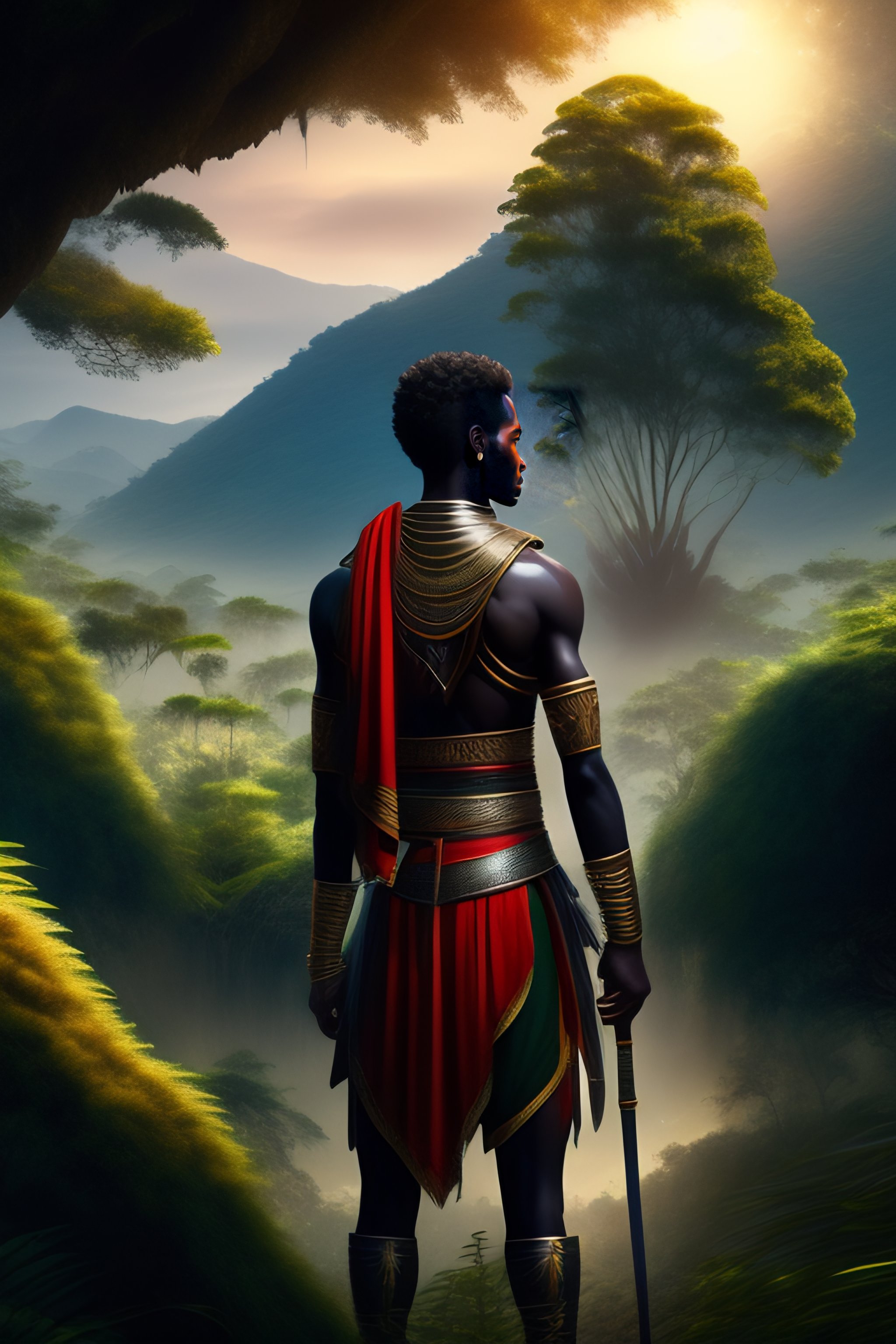 Lexica - An ethiopian young warrior in the forest with his spear during ...