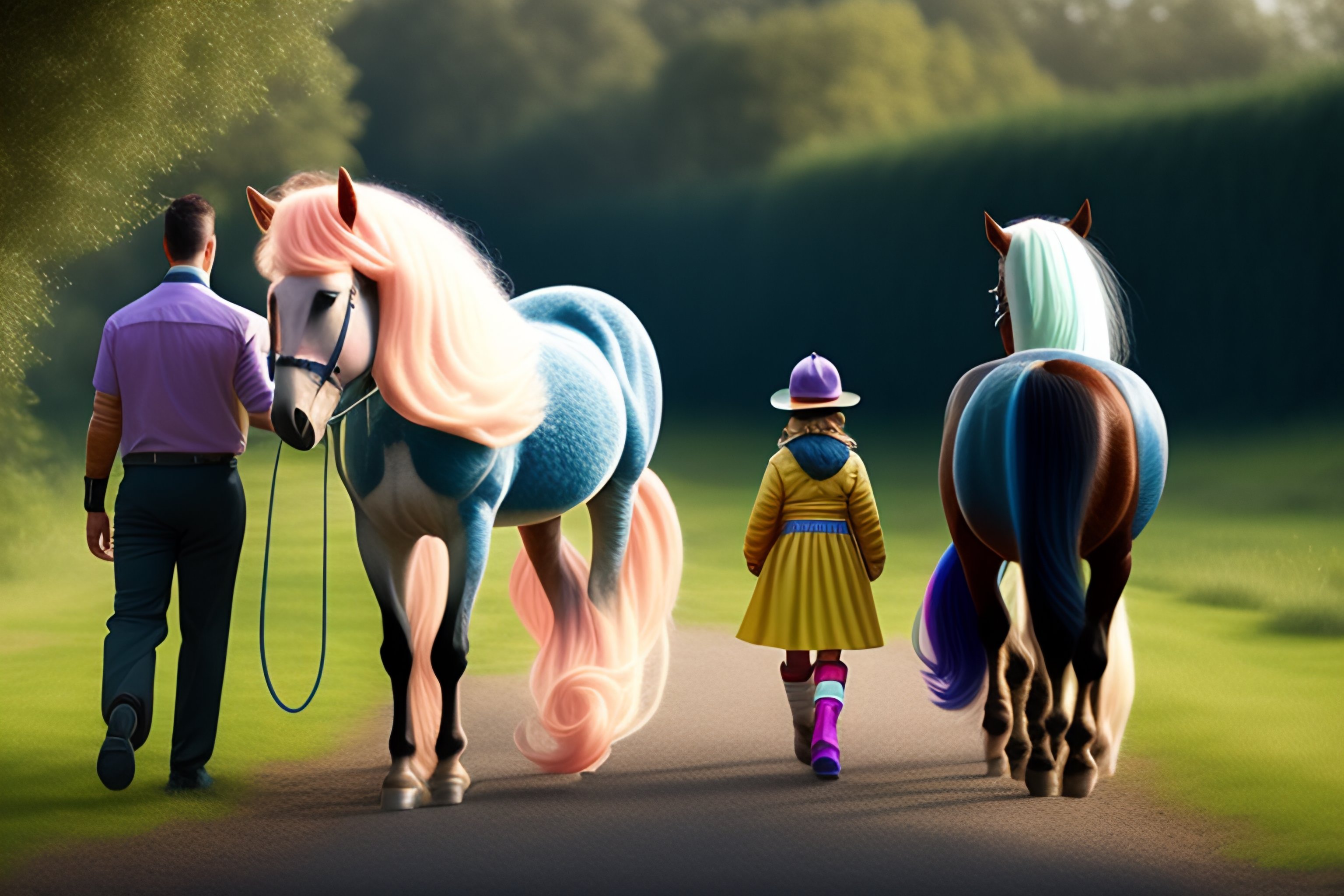 Lexica - Tom and friend walking with my little pony and lady big