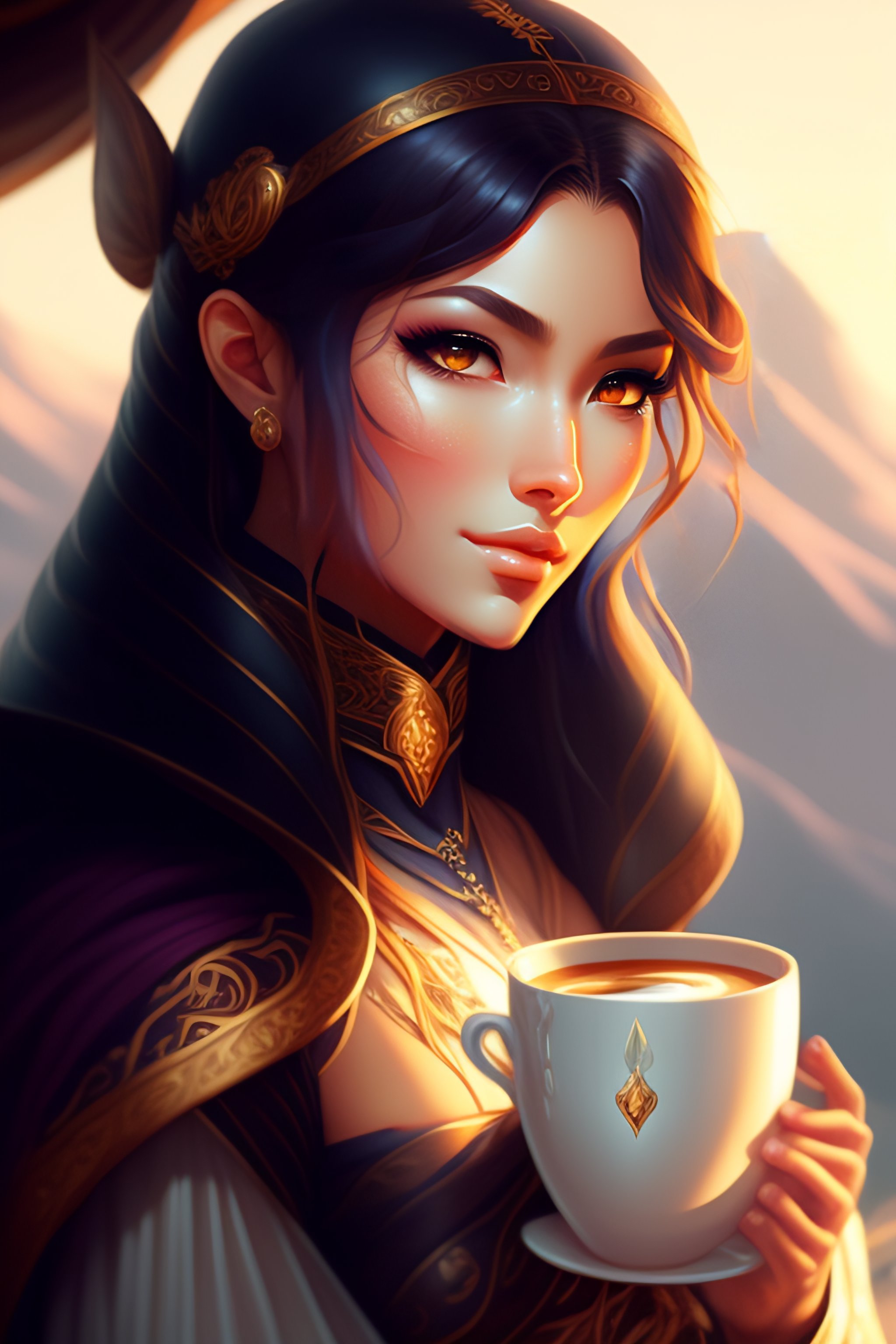 Lexica - Cartoon chracter drinking coffe, landscape, avatar, fantasy ...