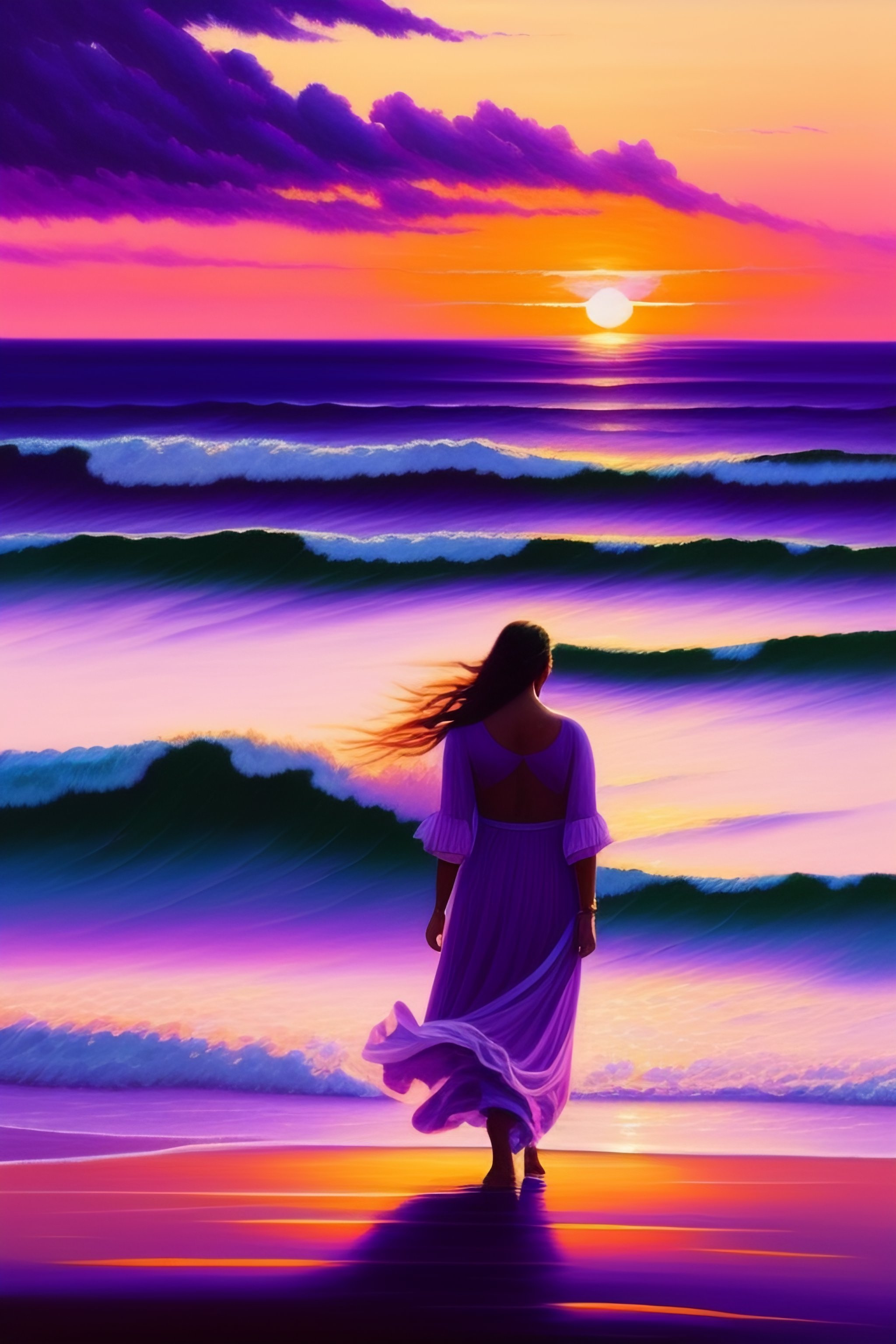 Lexica - Painting of a purple pink sunset by the sea thick impasto ...
