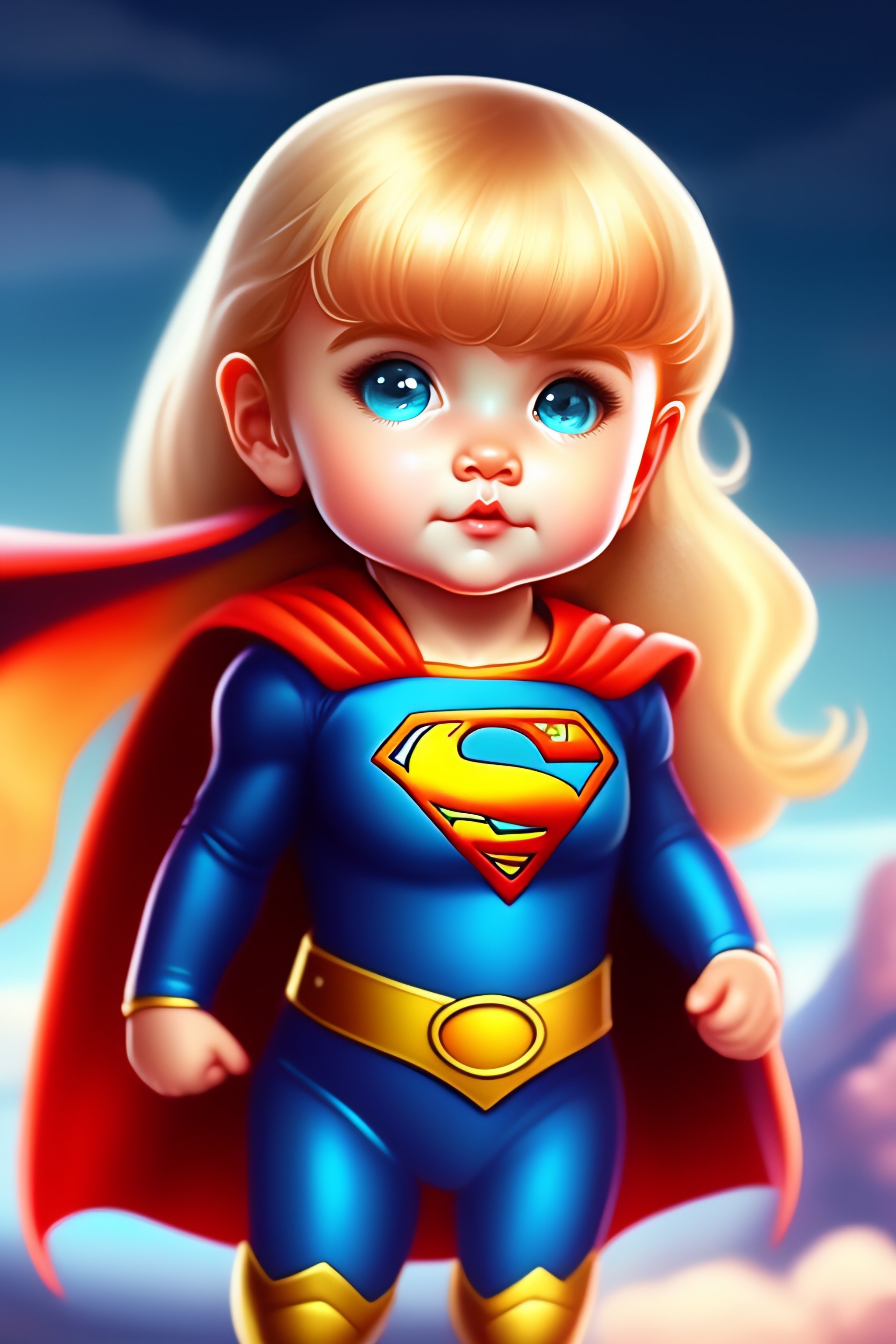 Lexica Cute and adorable cartoon baby, supergirl fantasy, dreamlike