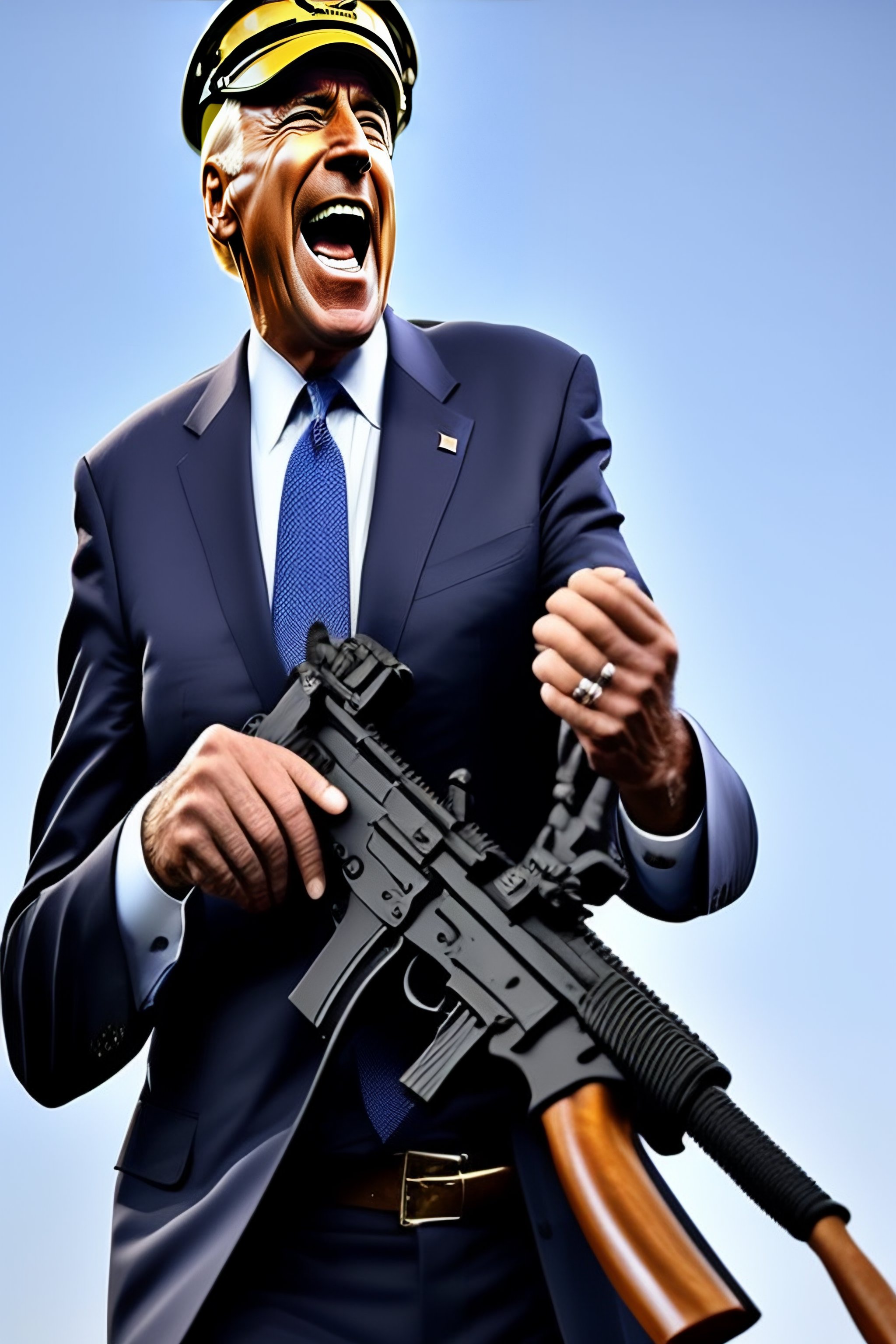 Lexica - Joe biden holding a machine gun at his waist and screaming ...