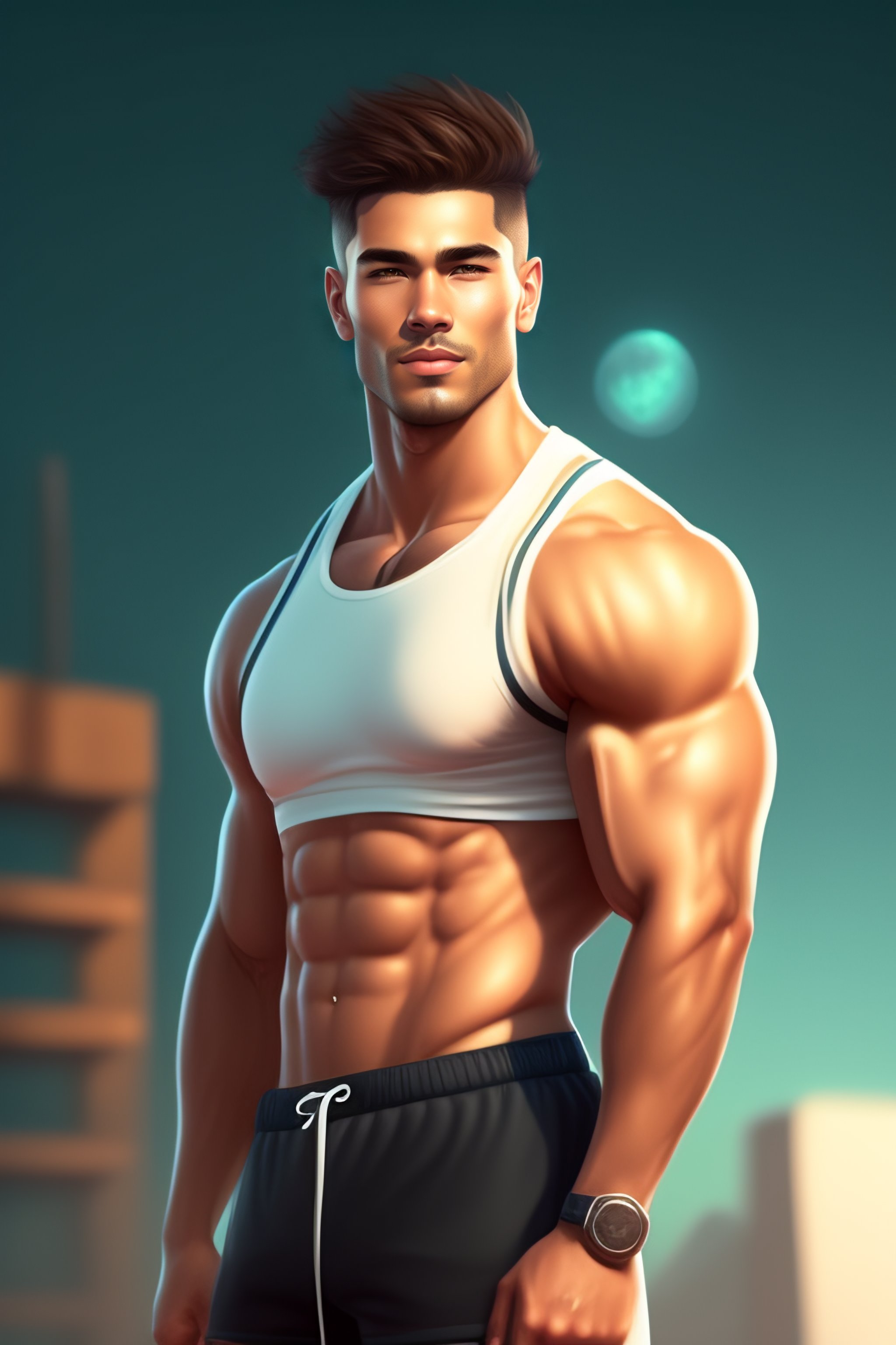 Lexica - Cute man, with athletic body in shorts, with small eyes, and ...