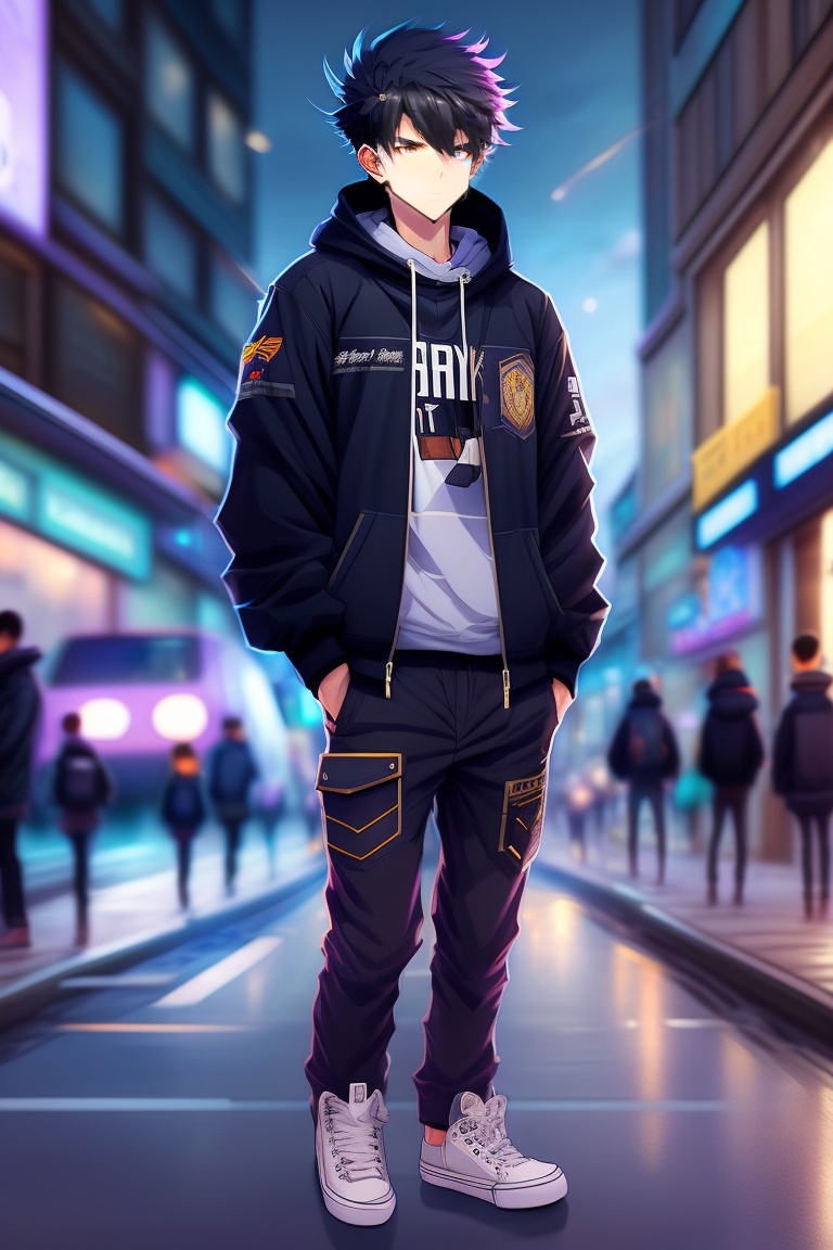 Lexica - Anime style, Anime boy with Black messy hairs, black hoodie ...