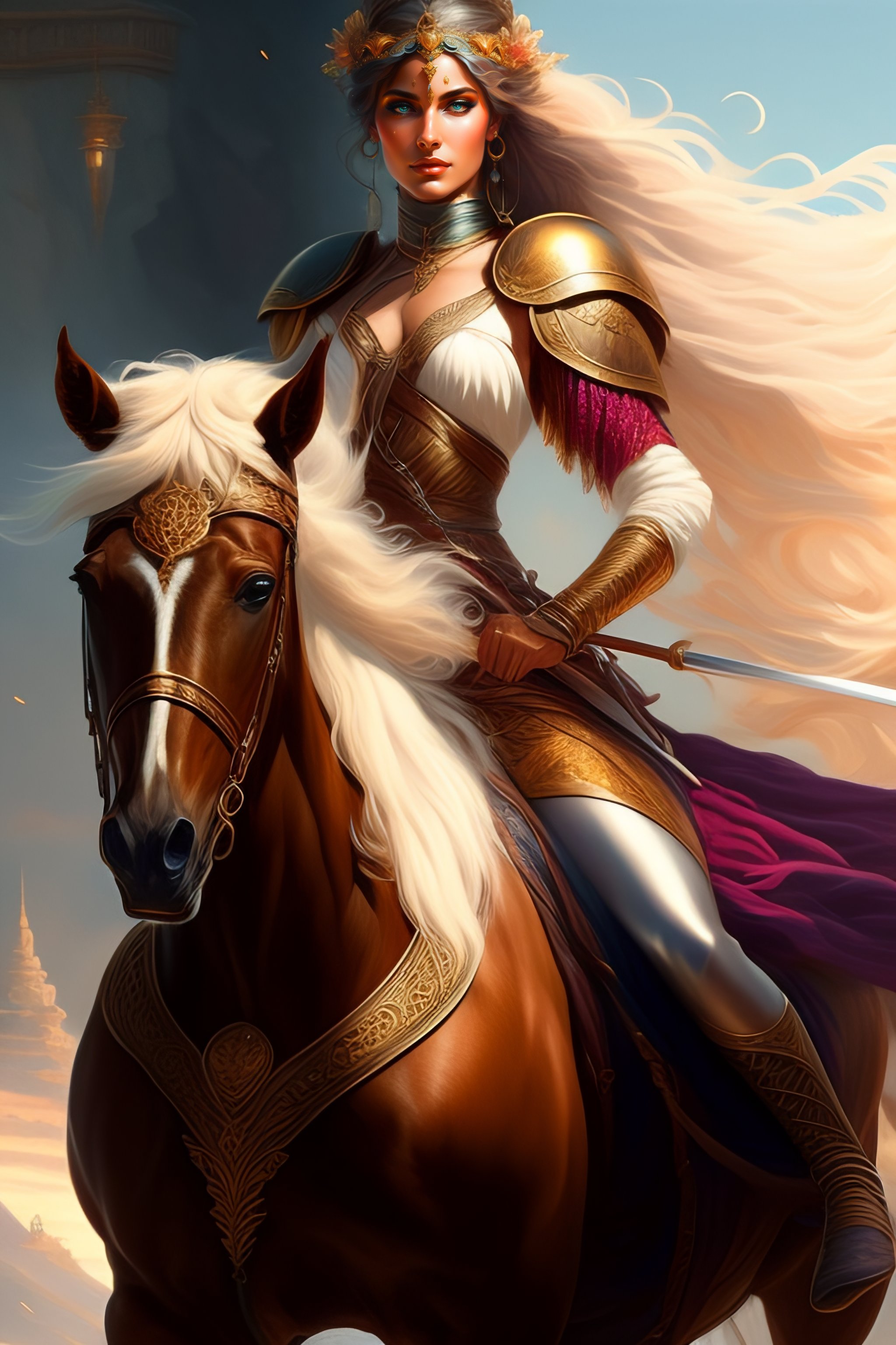 Lexica Image of greek goddess riding horse, d & d, beautiful