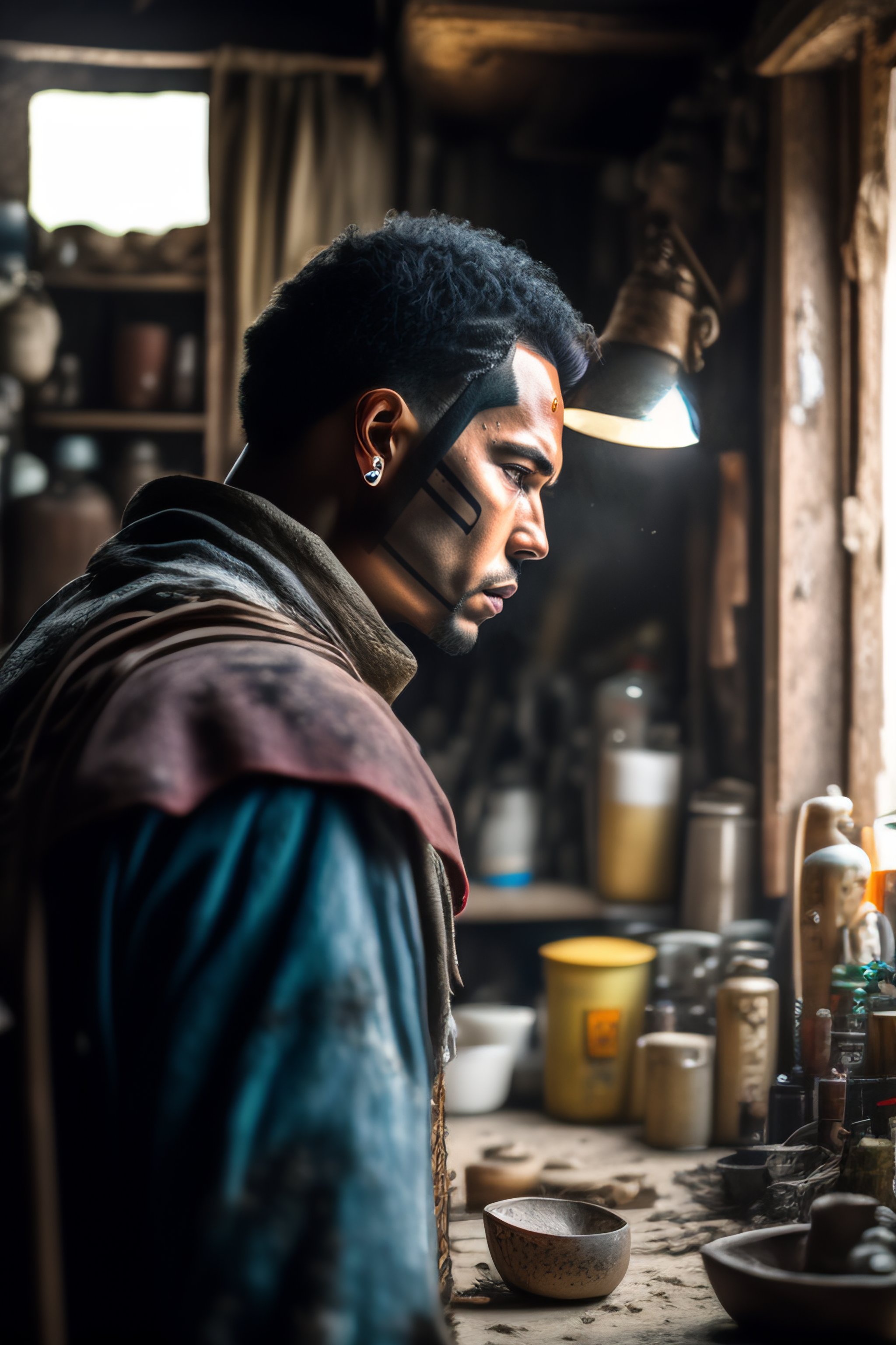 Lexica - Medieval, Wide angle Environmental shot of Cyborg in a ...