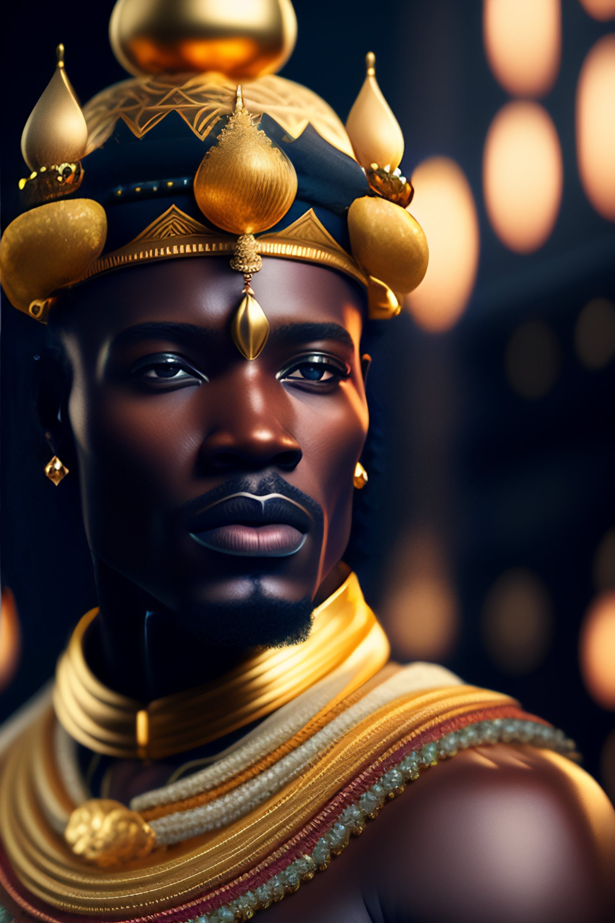 Lexica African king with gold crown, in royal palace, Kodak portra