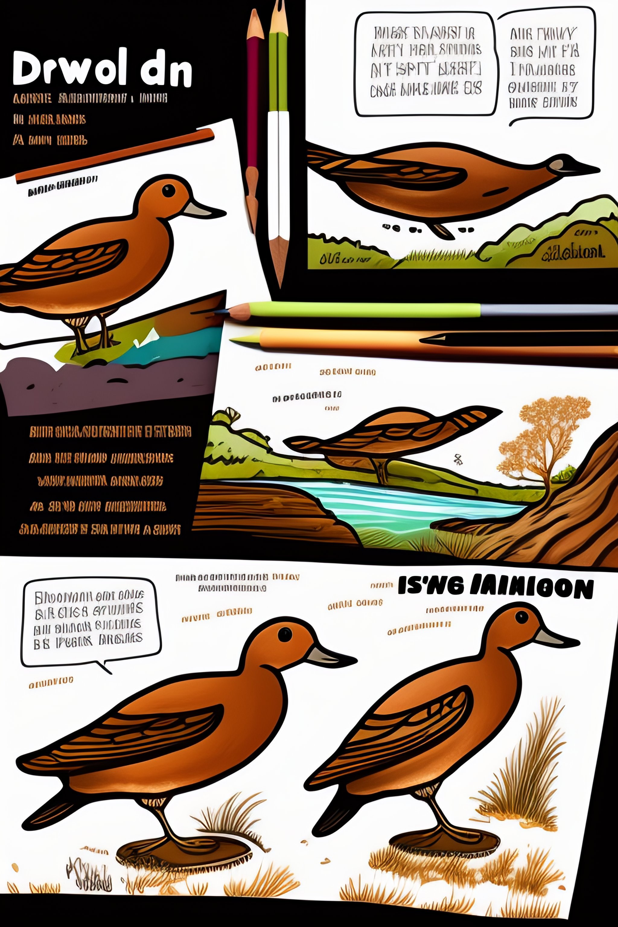 Lexica - Multipage Cartoon drawing comic of a brown widgeon