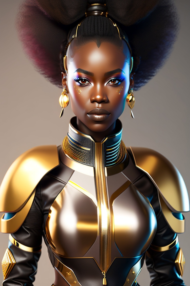 Lexica - Afro futuristic dark skin female warrior with gold accents ...