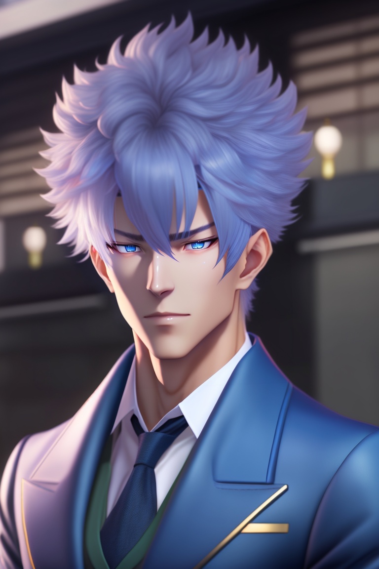 Lexica - Gojo Satoru realistic in suit from the anime series Jujutsu  Kaisen. Gojo has white hair and blue eyes, 190 cm tall