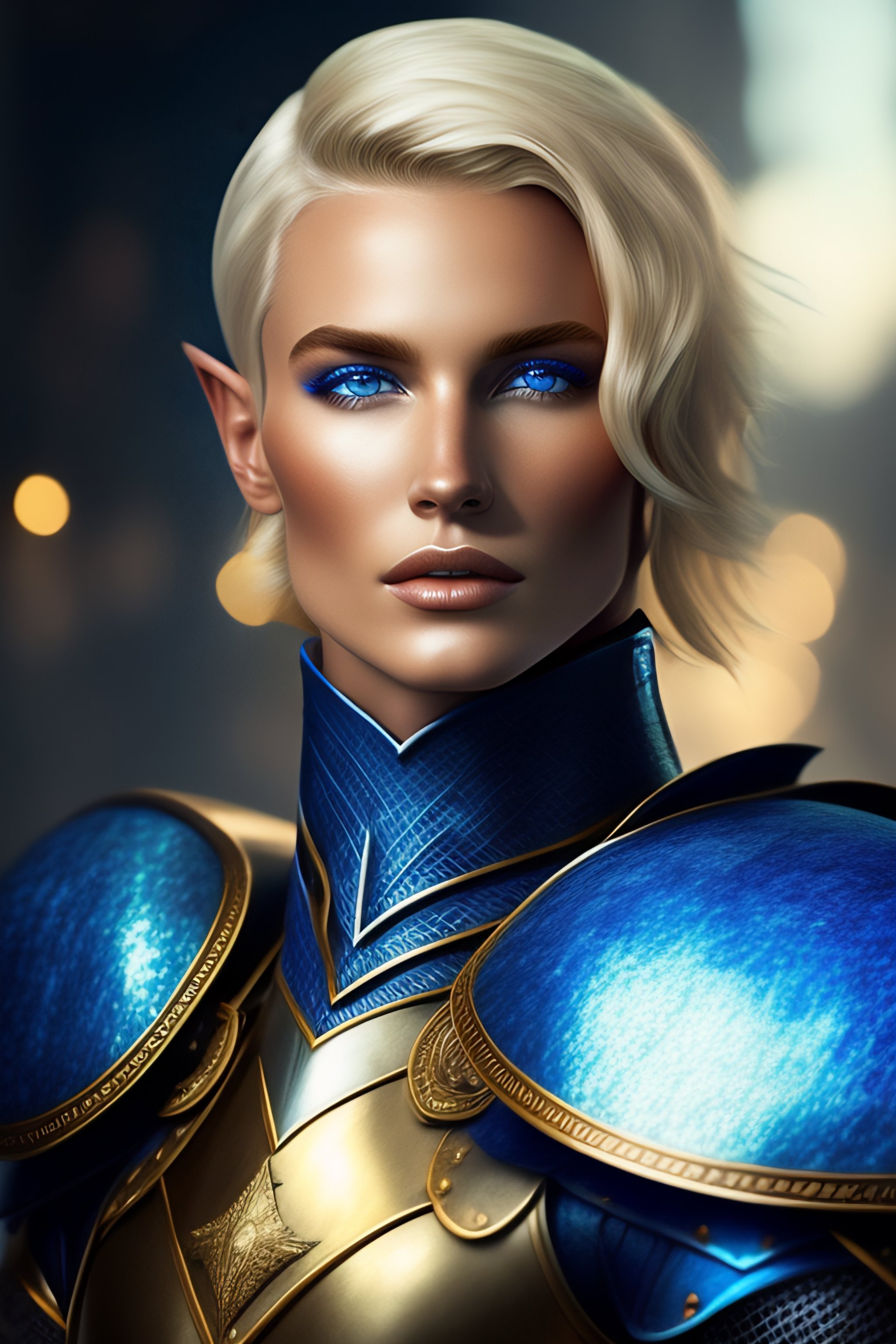 Lexica - Elf knight short blond hair blue eyes
