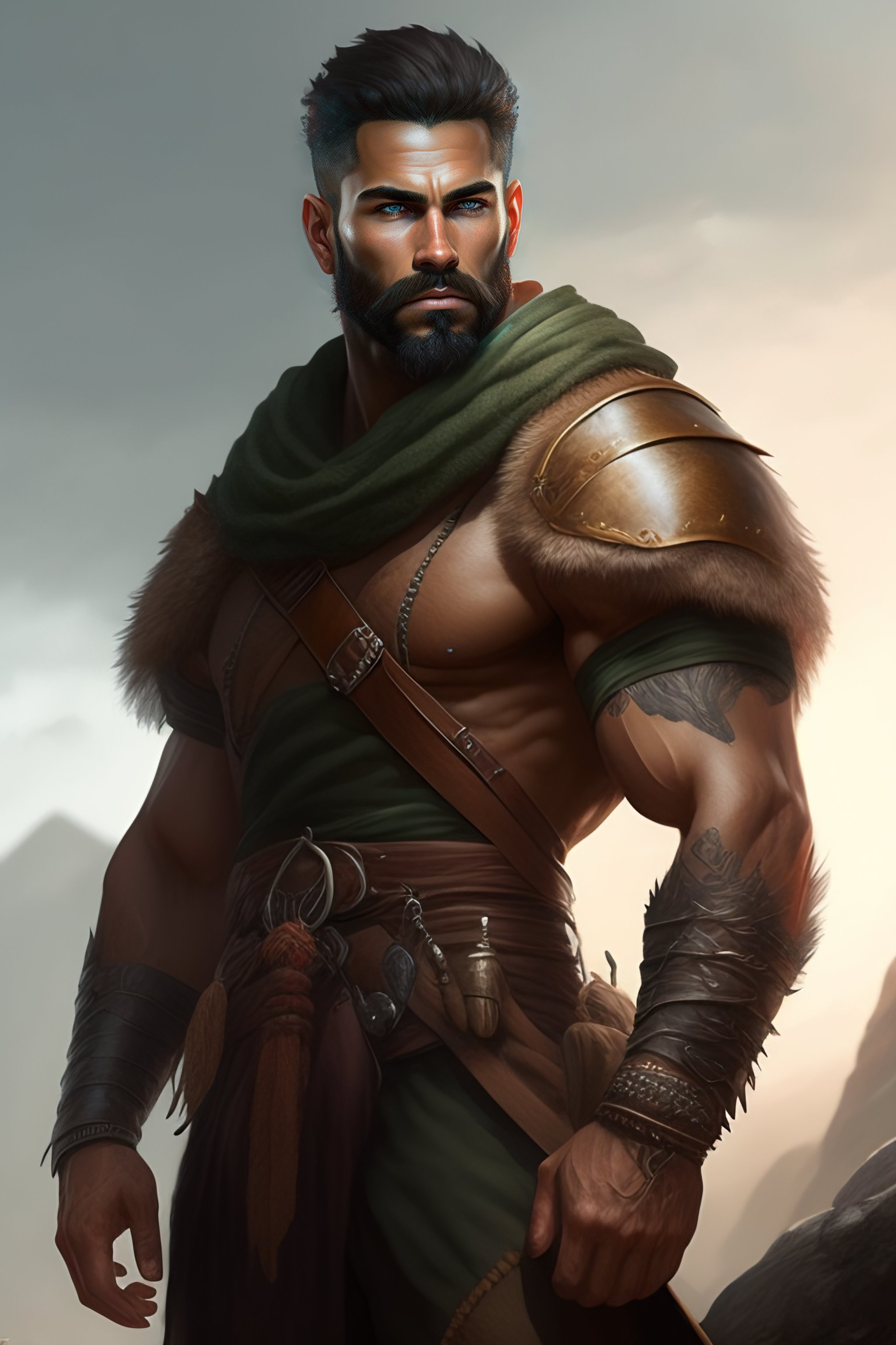 Lexica - Portrait of a rugged ranger, muscular, upper body, hairy torso ...