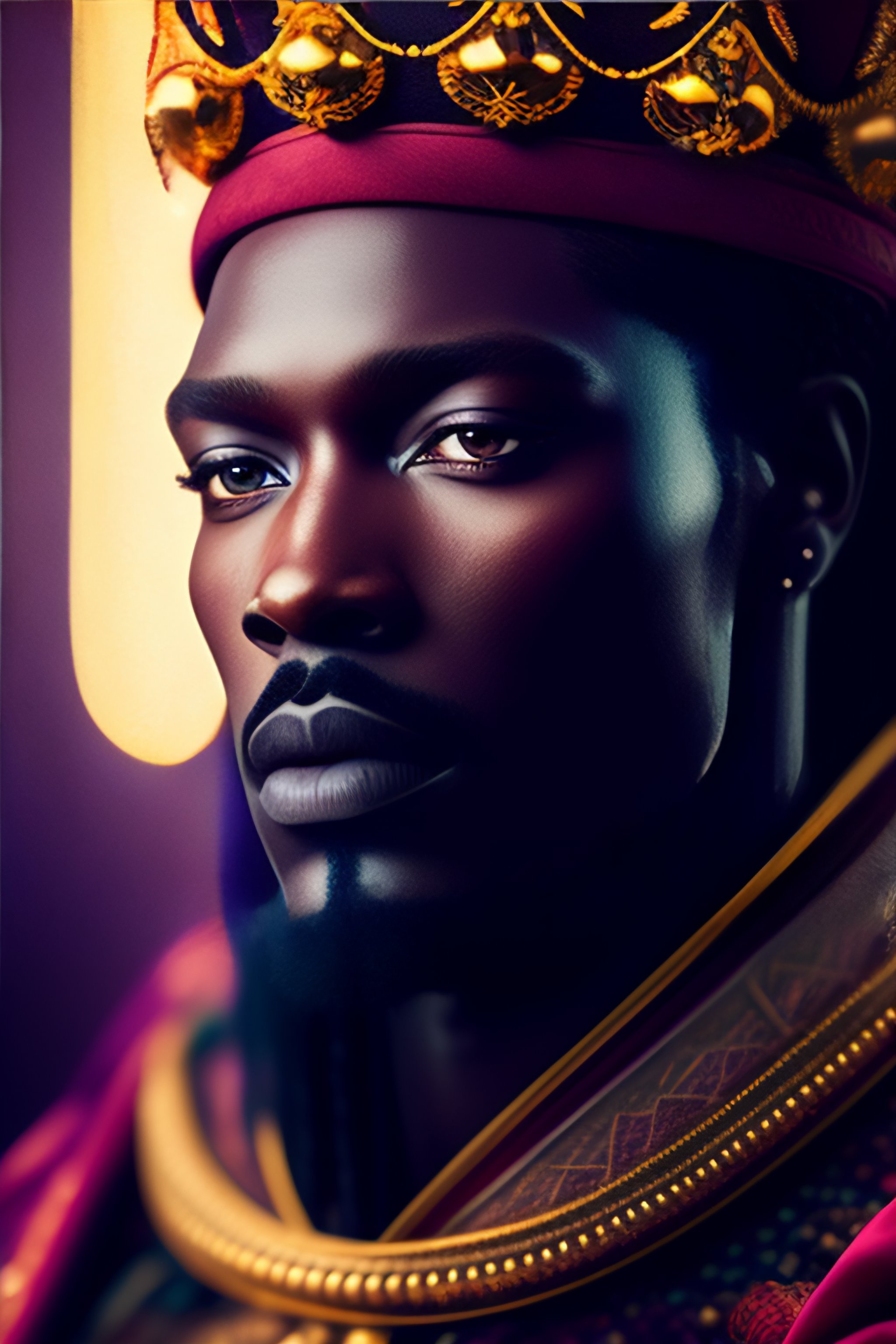 Lexica African king sitting on throne in royal palace, Kodak portra