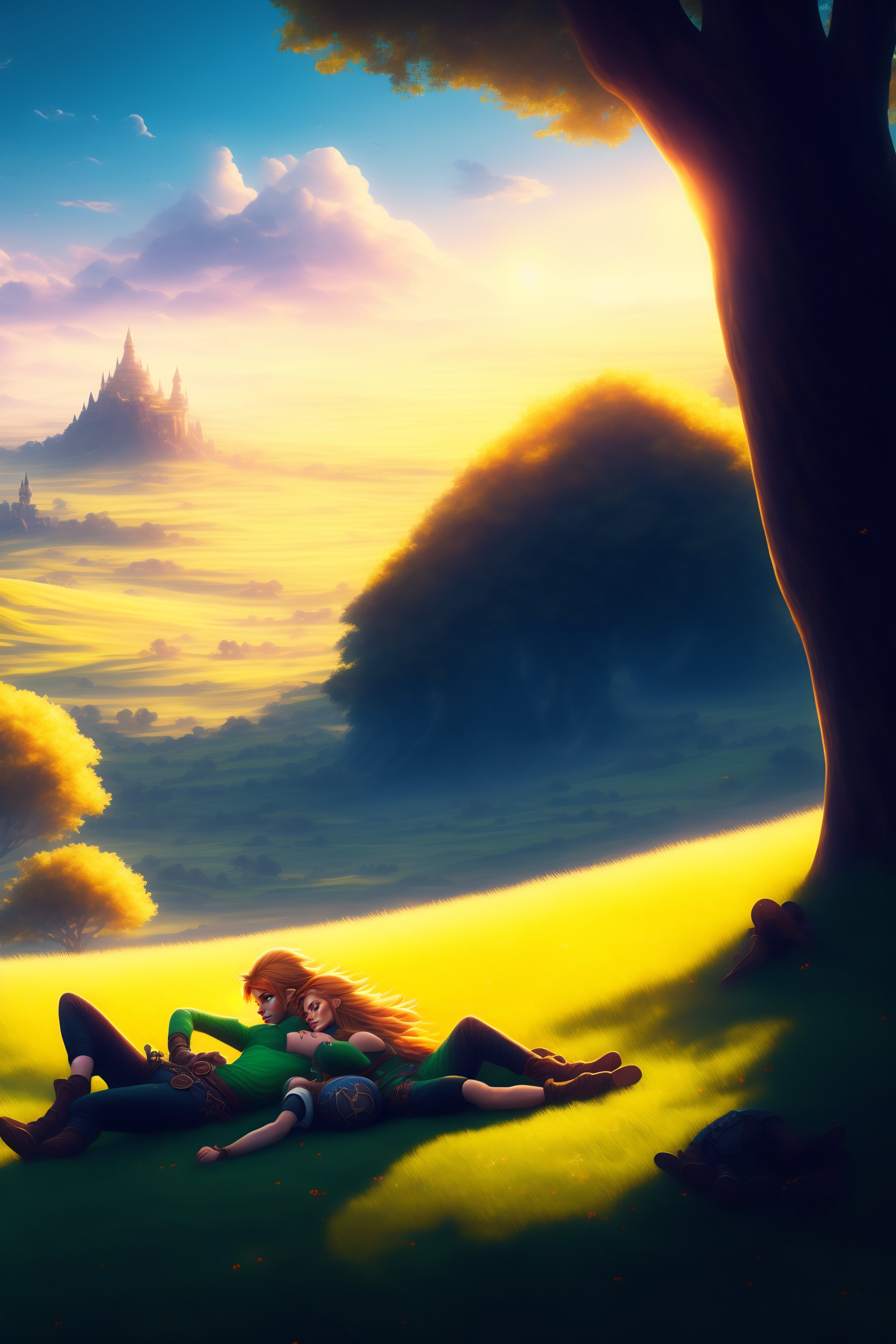 Lexica - Link and Zelda sleeping on grassland during the afternoon ...
