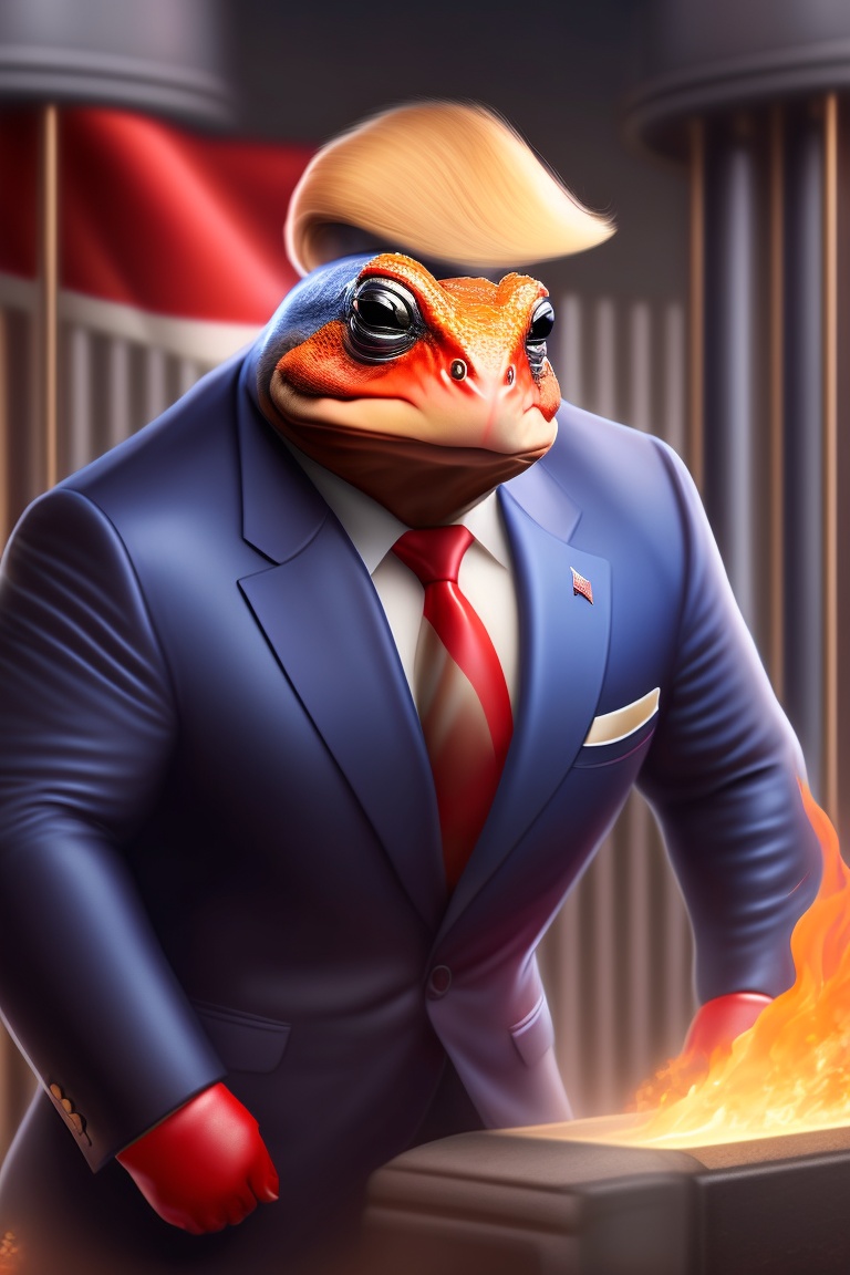 Lexica - A toad as Donald trump in jail that’s smoky and on fire with ...