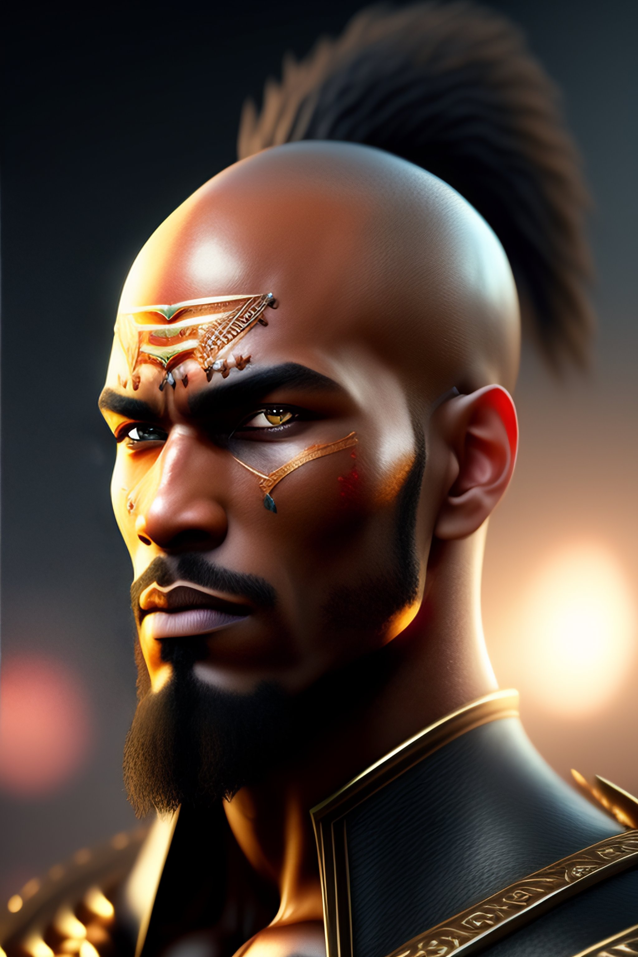 Lexica - Unreal engine, warrior, bald head, no beard.