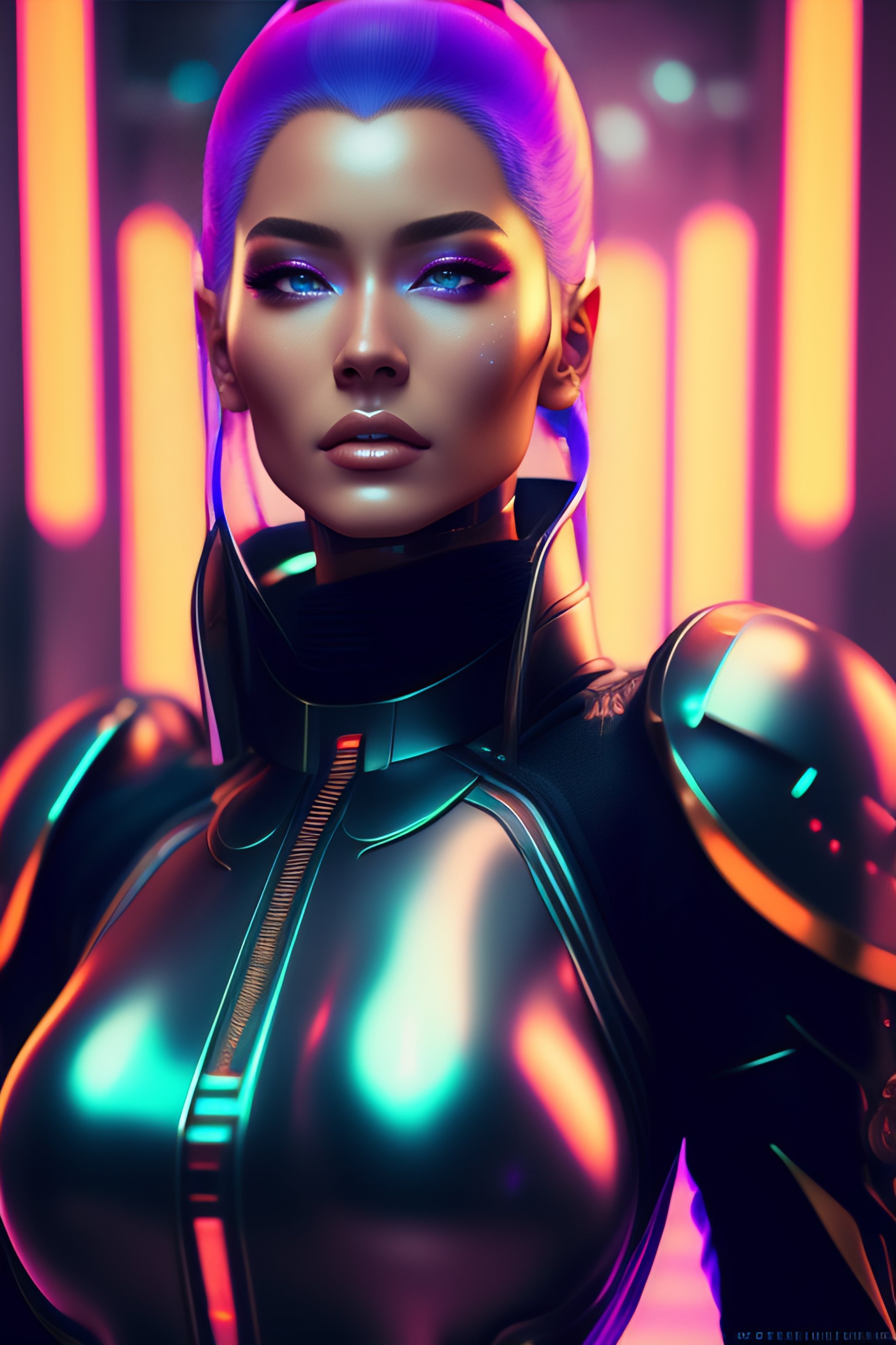 prompthunt: beautiful female cyborg wearing futuristic cyberpunk fashion,masamune  shirow,live action, cosplay,female fashion costume style+high  detail,epic,fantasy,sci-fi,futuristic female cyborg,futuristic fashion  trending on artstation,orange and