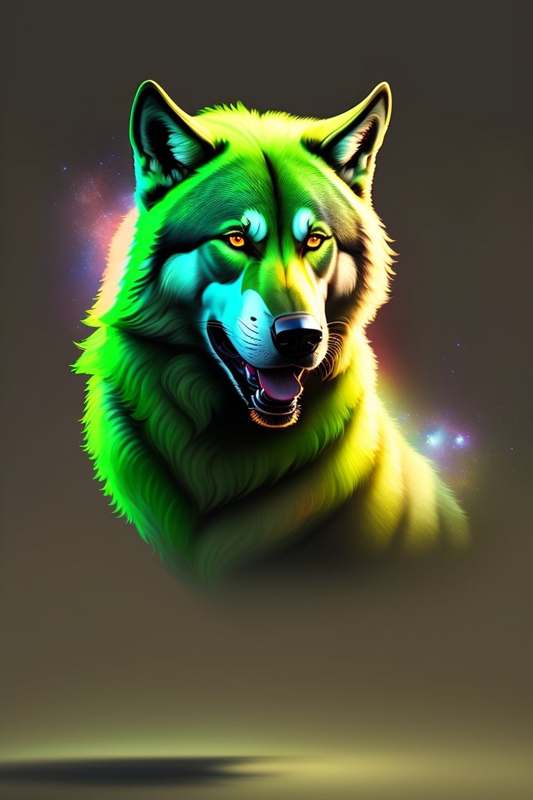 Lexica - Gaming, green, lighting , angry wolf
