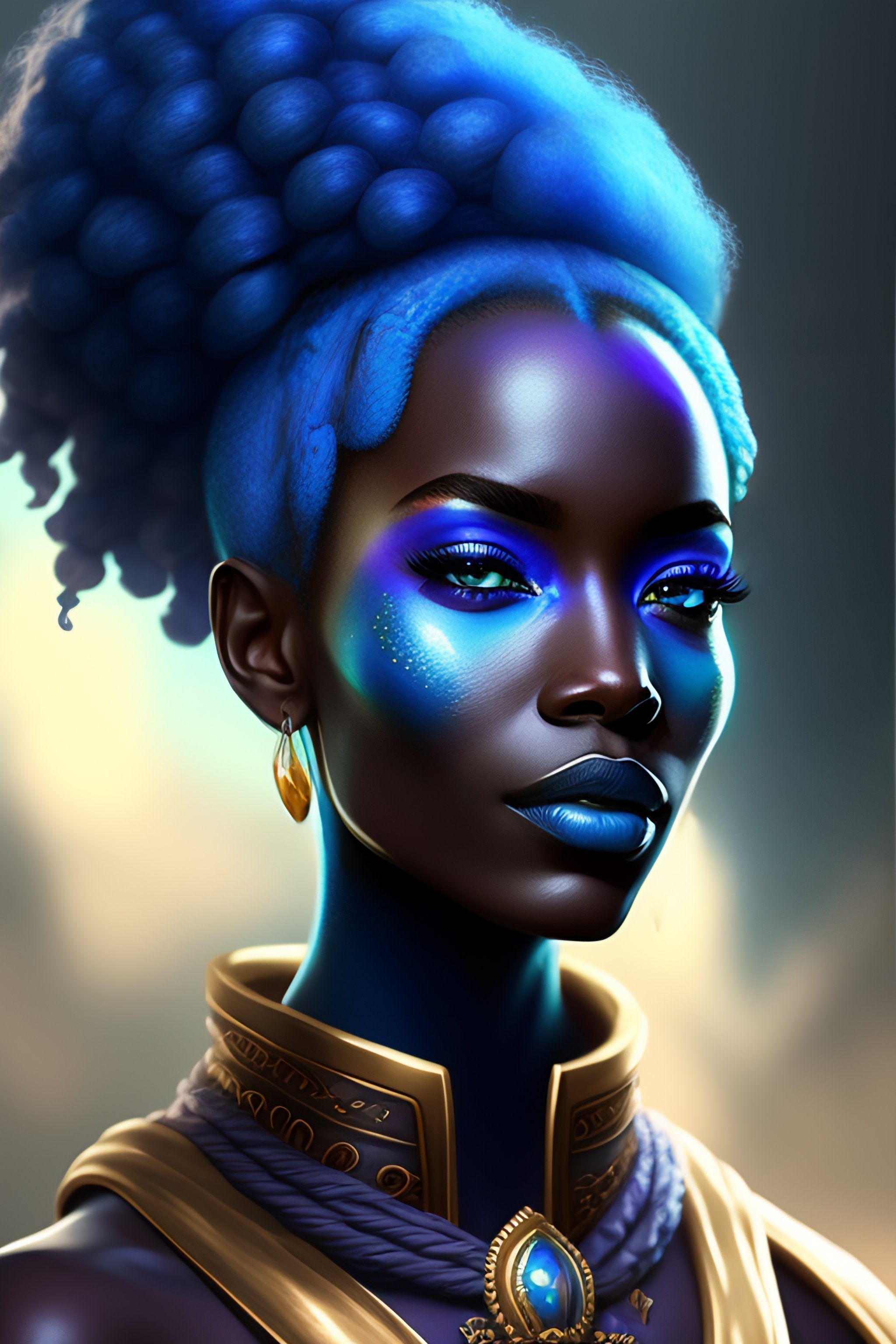 Lexica - Blue skinned air genasi, D&D, fantasy