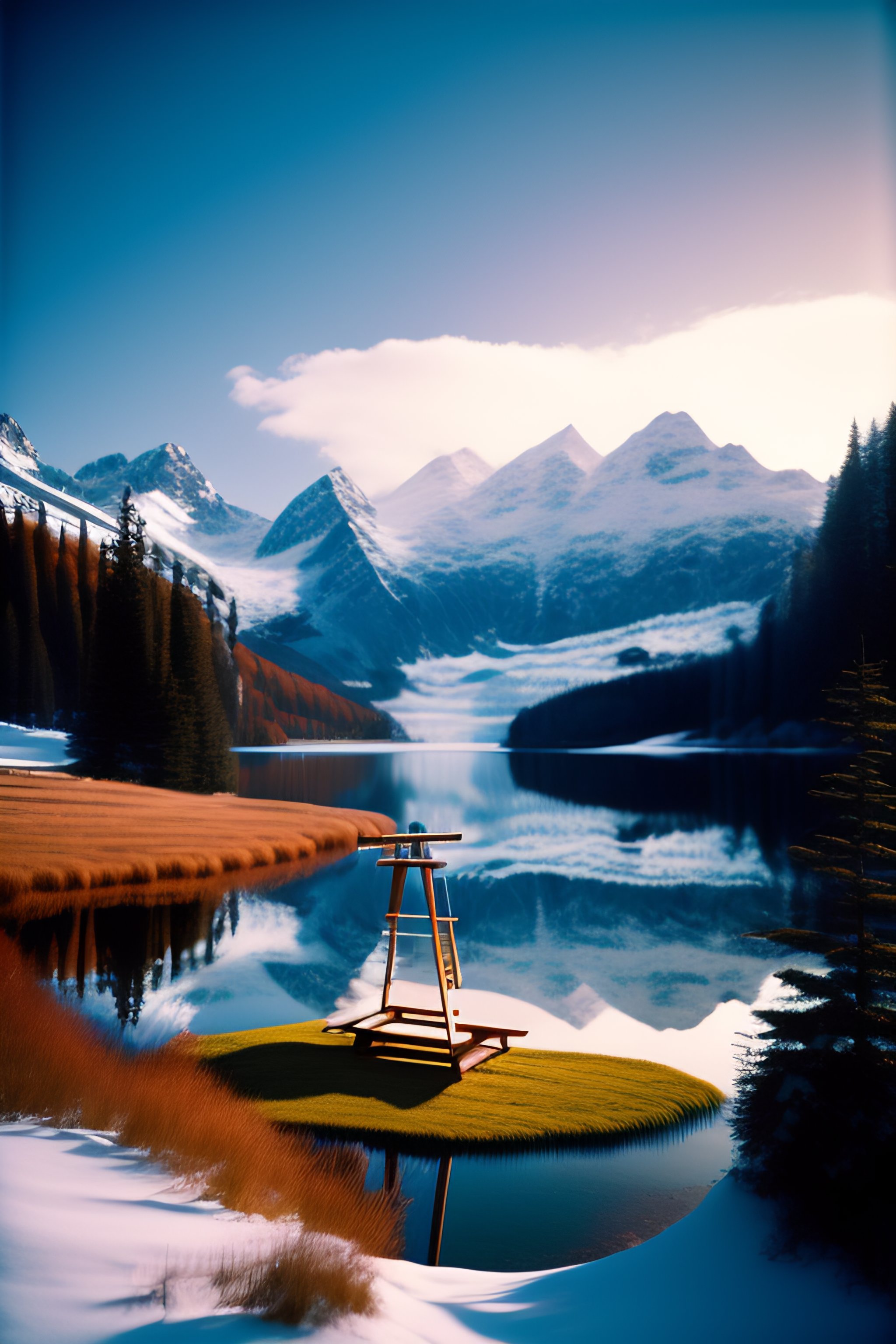 Lexica - A beautiful floating island, a painter with a easel, heavenly ...