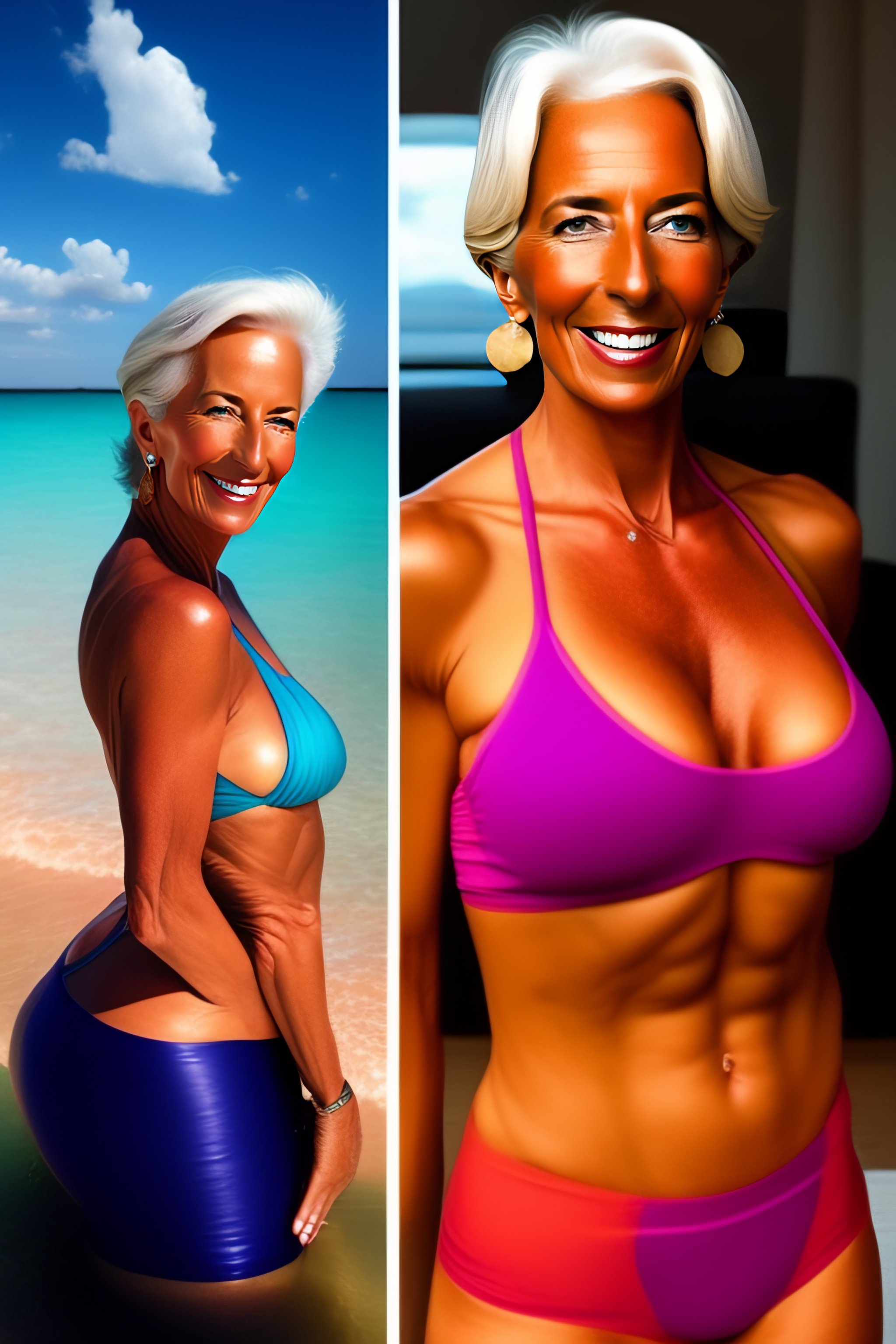 Lexica - Housewife 45yo Christine Lagarde, big attractive juggs, cutout  mini bikini, projects housing