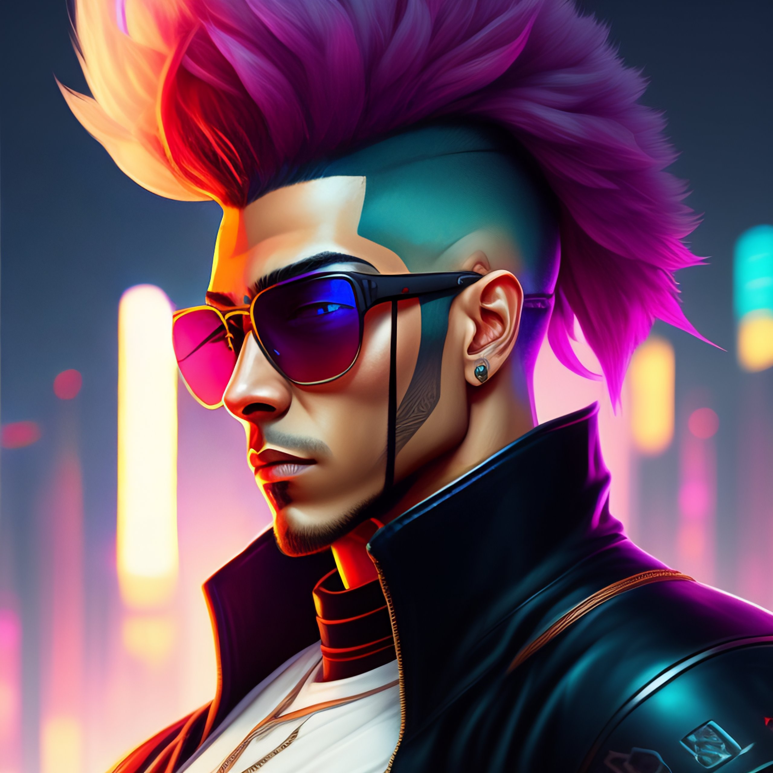 Lexica - The head of a male cyberpunk punker with mawhawk, glasses and ...