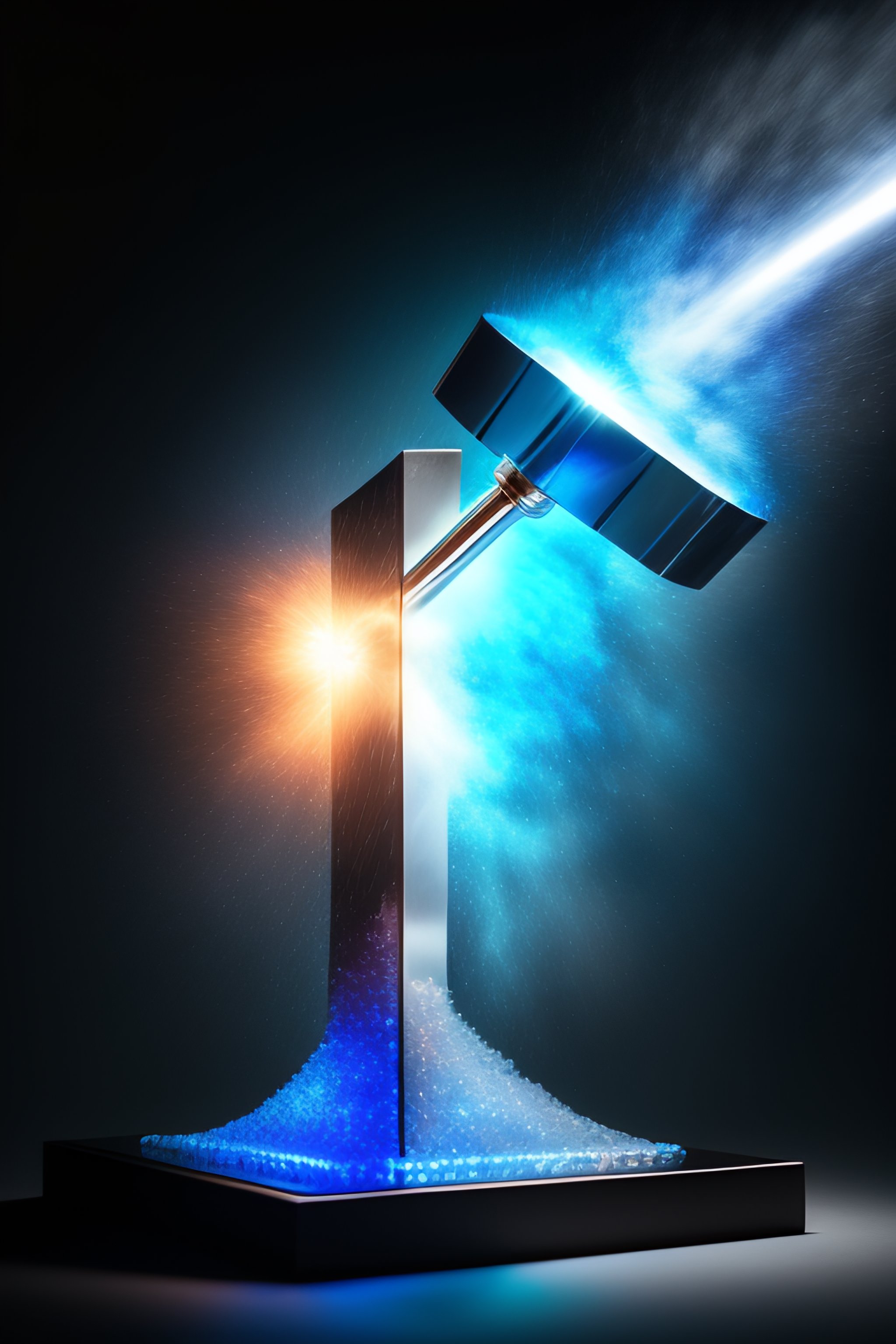 Lexica Realistic Photo Of A Steel Mallet Breaking A Glass Heart Into Pieces Glowing With Blue 