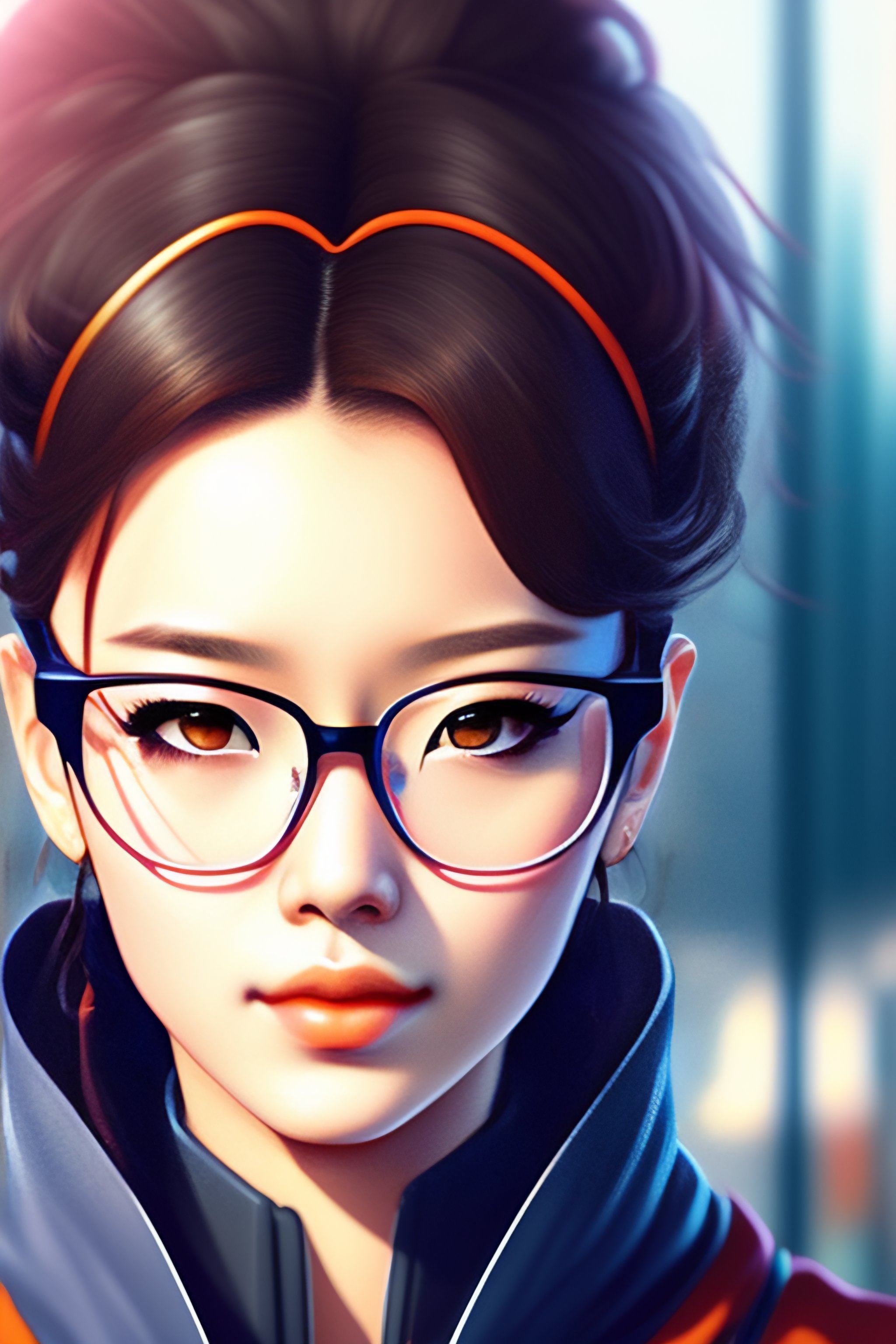 Lexica 1girl, rimless glasses, forehead, anime style, Evangelion