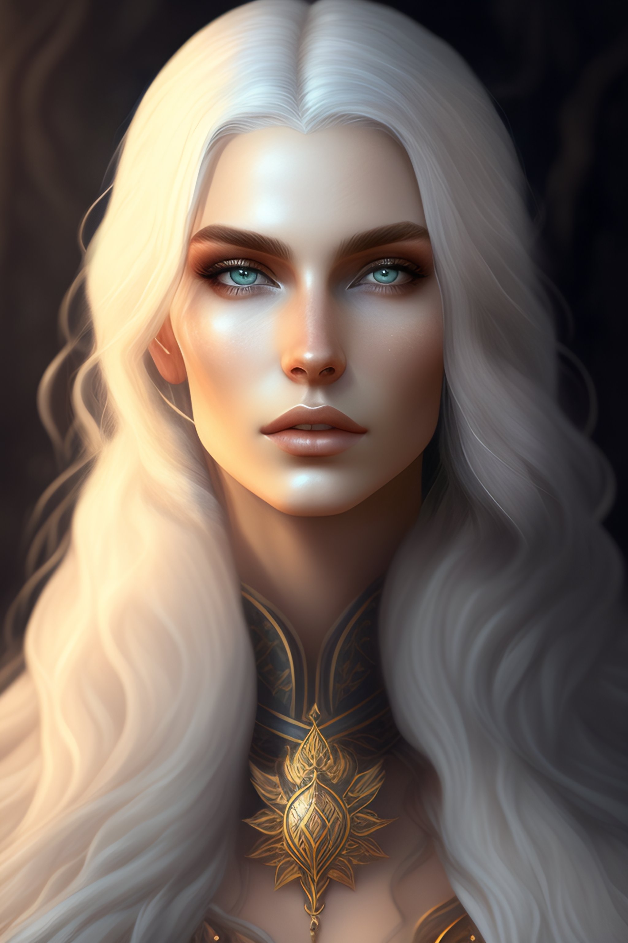 Lexica - Female, mage godess with long white hair, art by Marta Dahlig ...