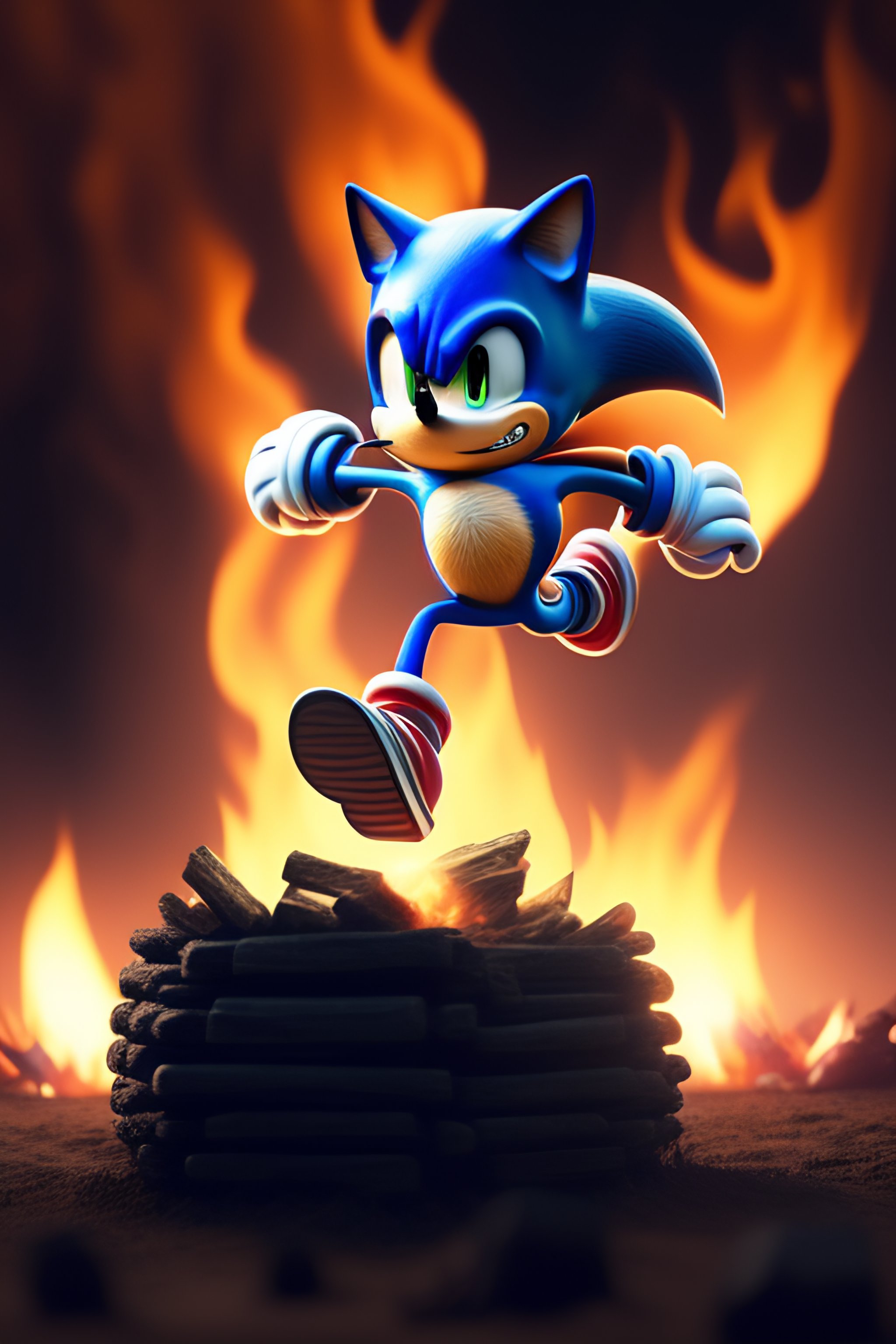 CapCut_sonic running for his life from a fire