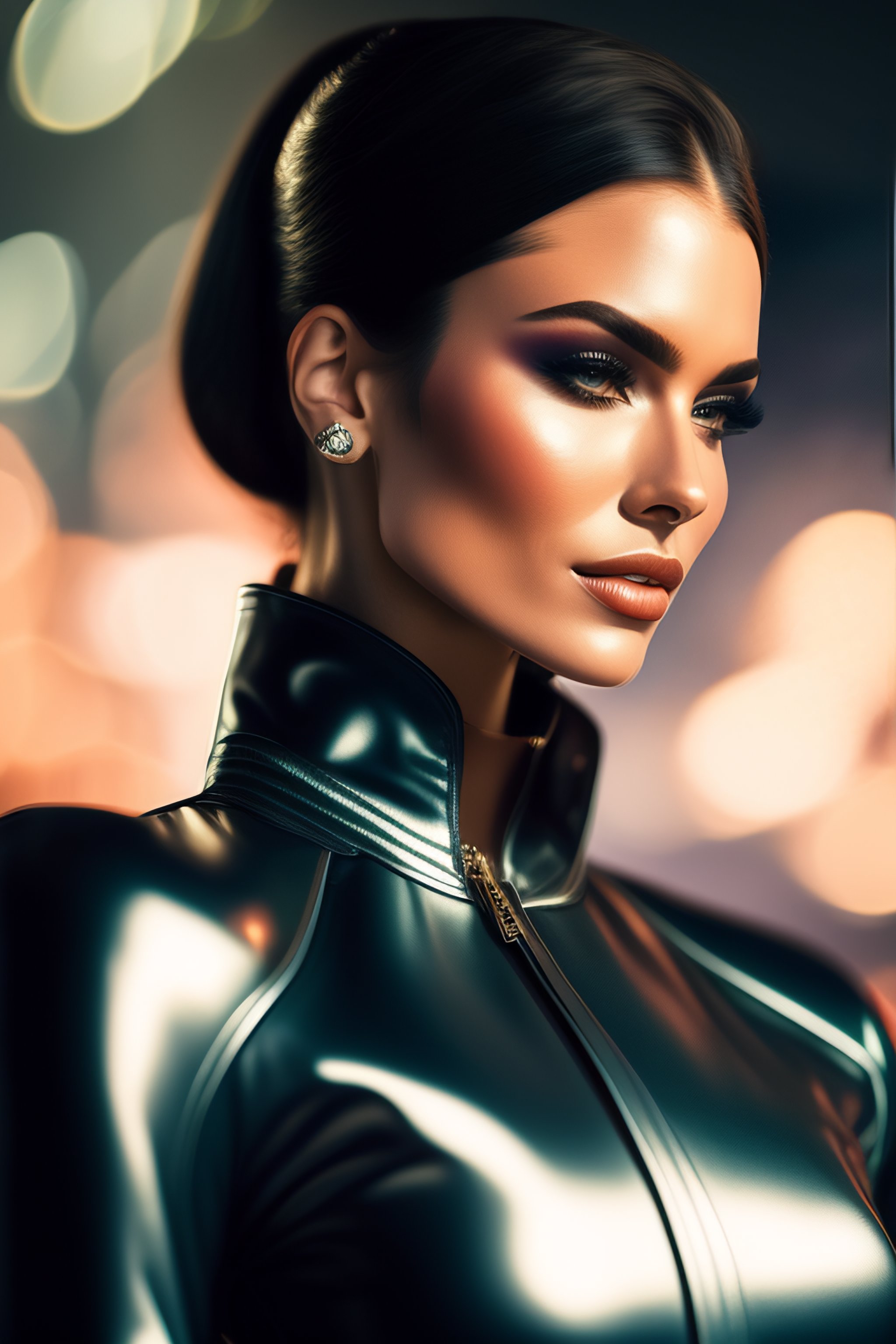 Lexica Girl in shiny leather suit