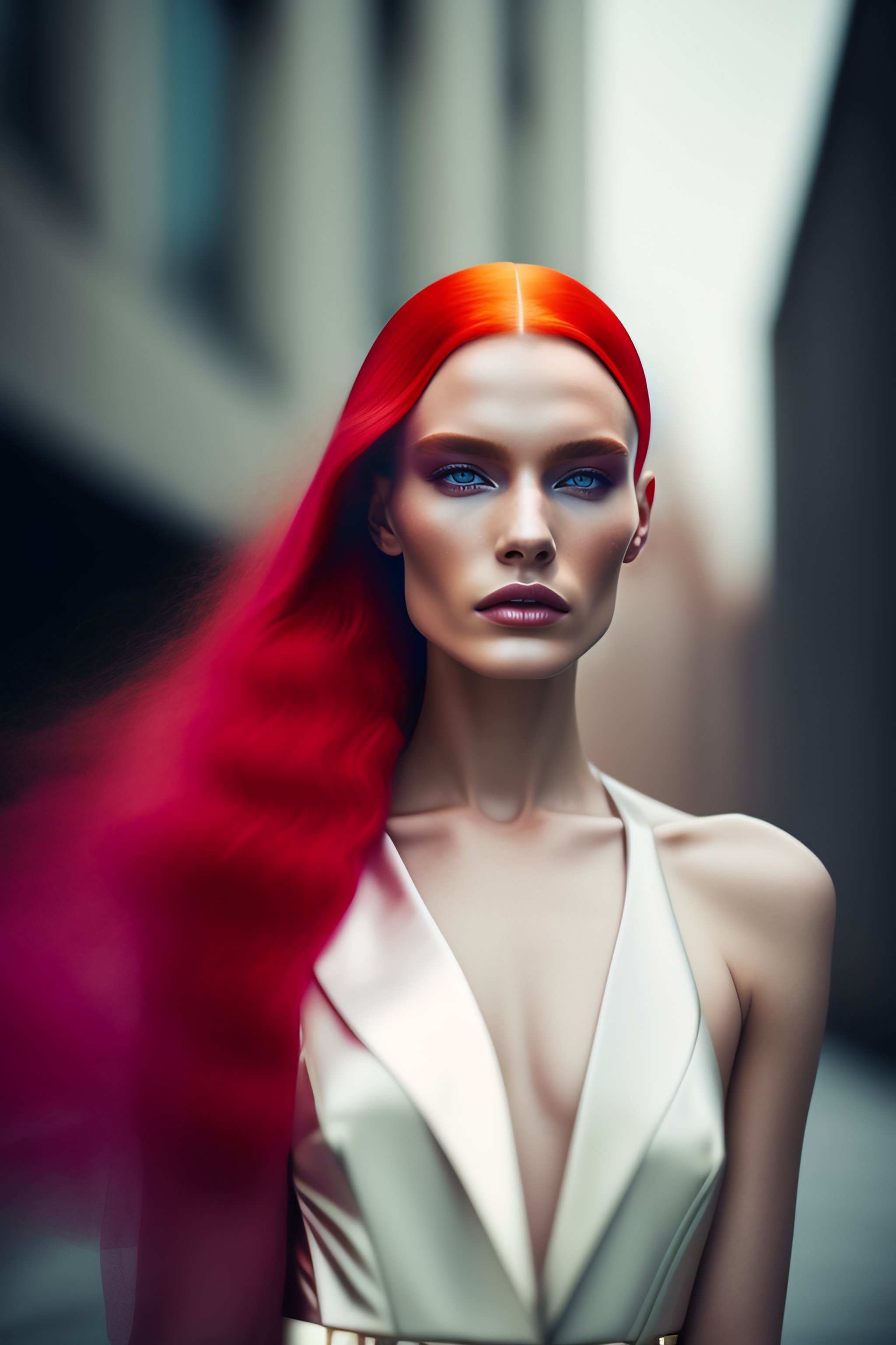Lexica - Portrait of haute couture beautiful albino fashion model with ...