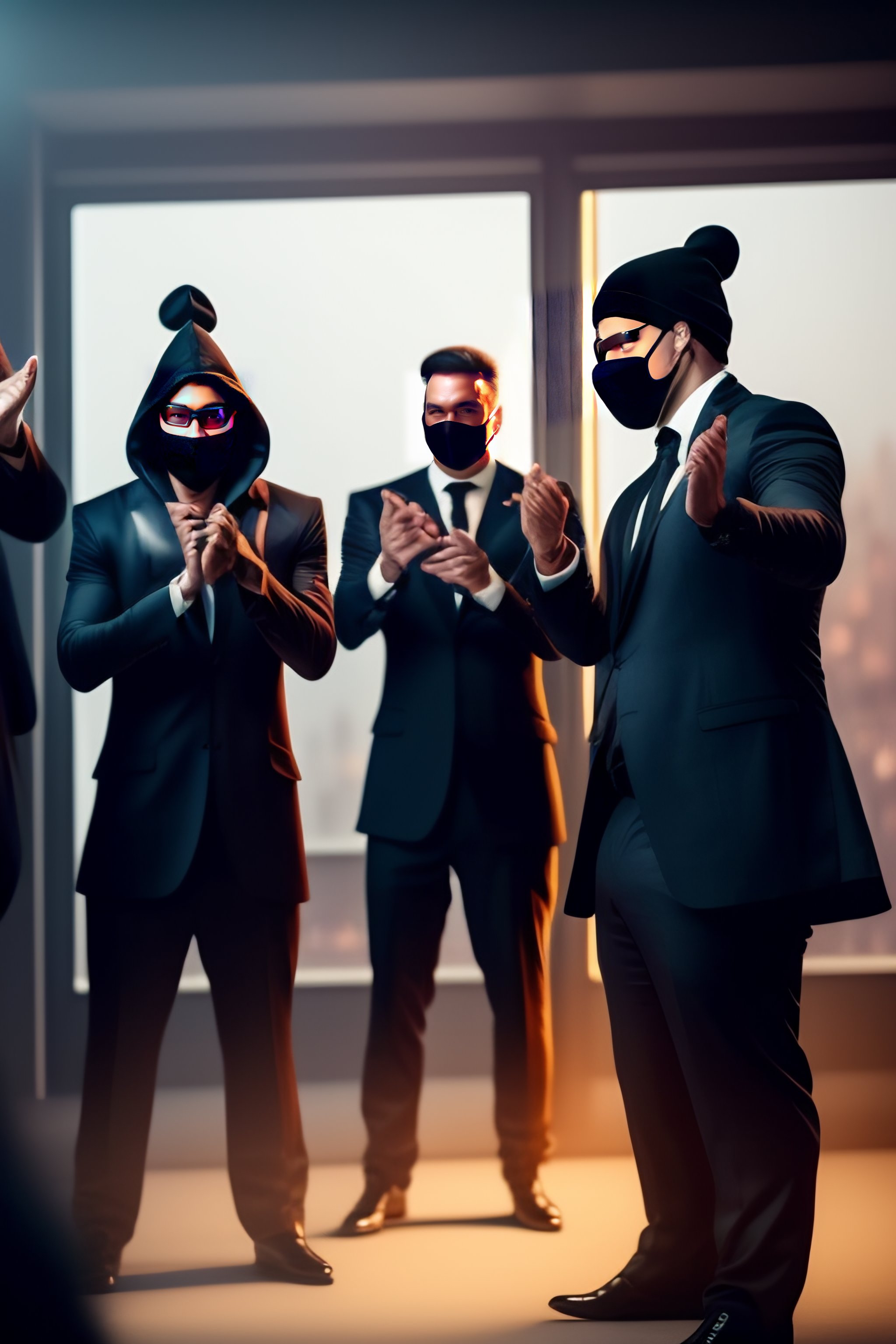 Lexica Villain’s henchmen wearing burglar outfits and masks clapping