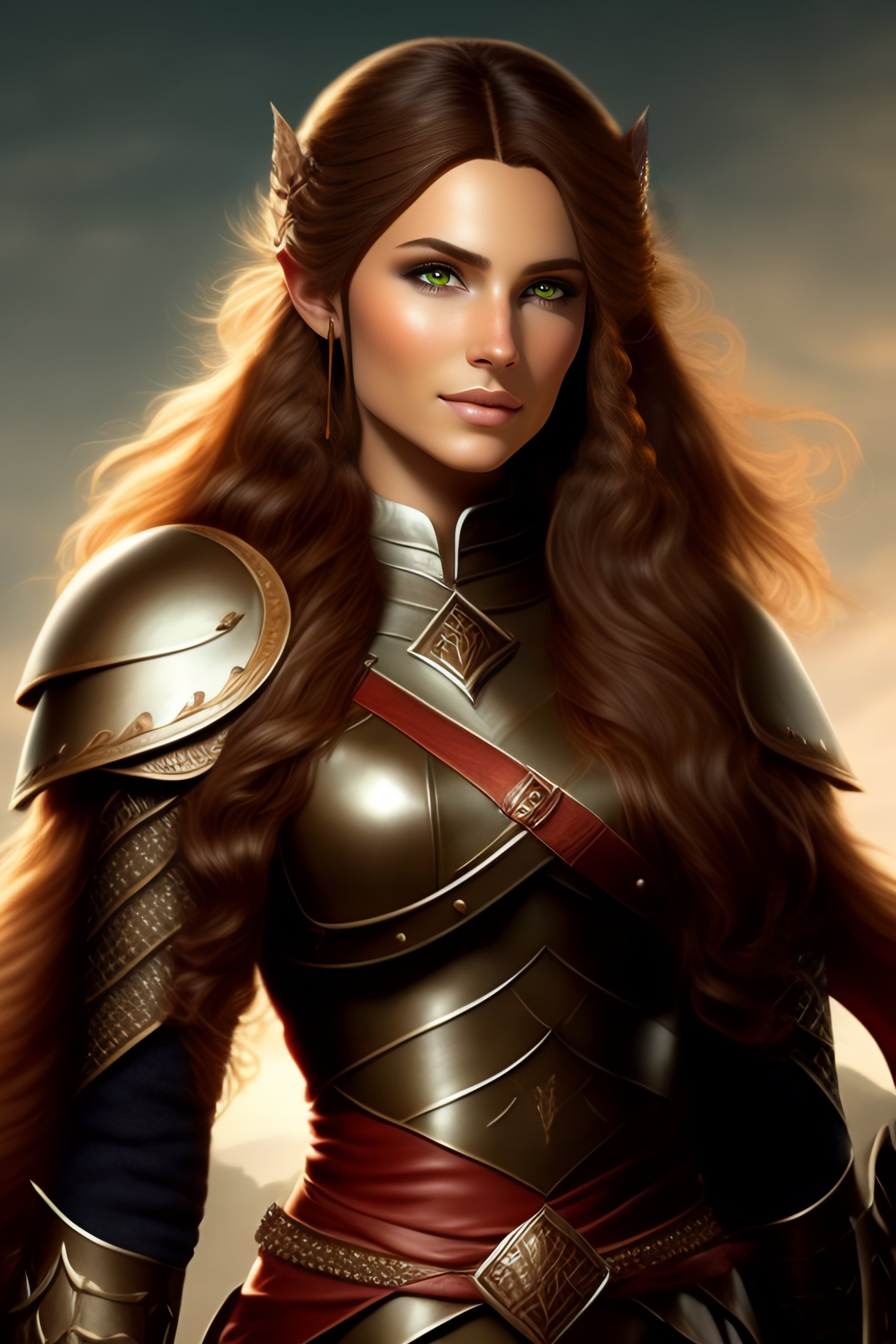 Lexica - Elf girl archer with brown wavy hair and cute face dressed in ...