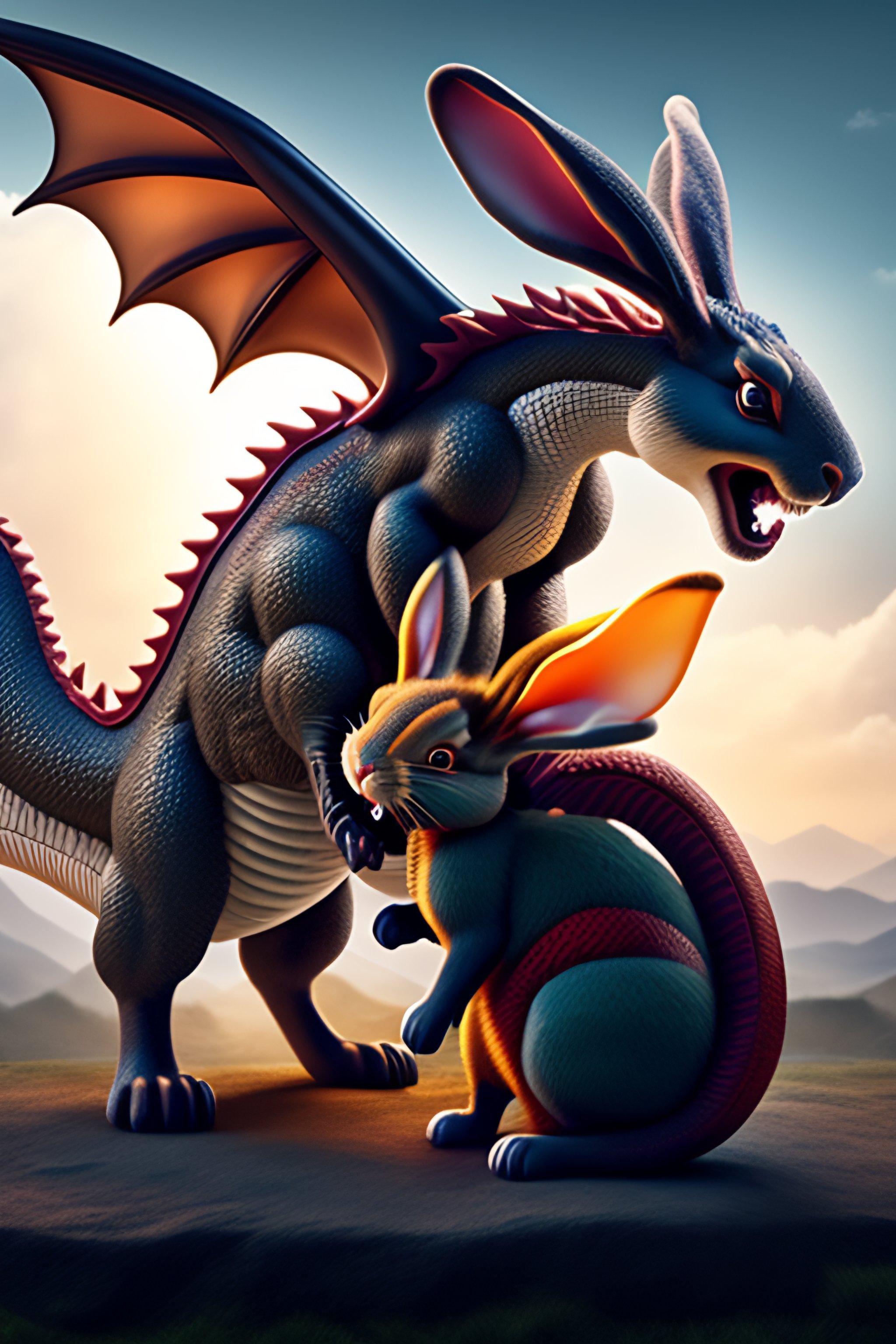 Lexica - Dragon fighting a giant rabbit