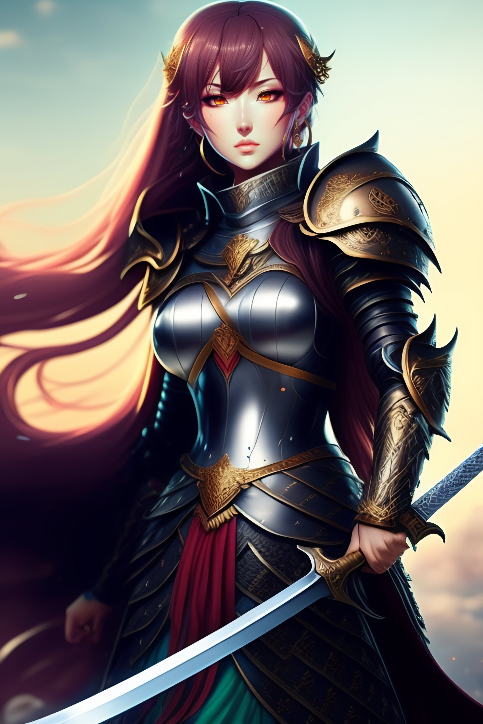 Lexica Anime female knight full body holding sword