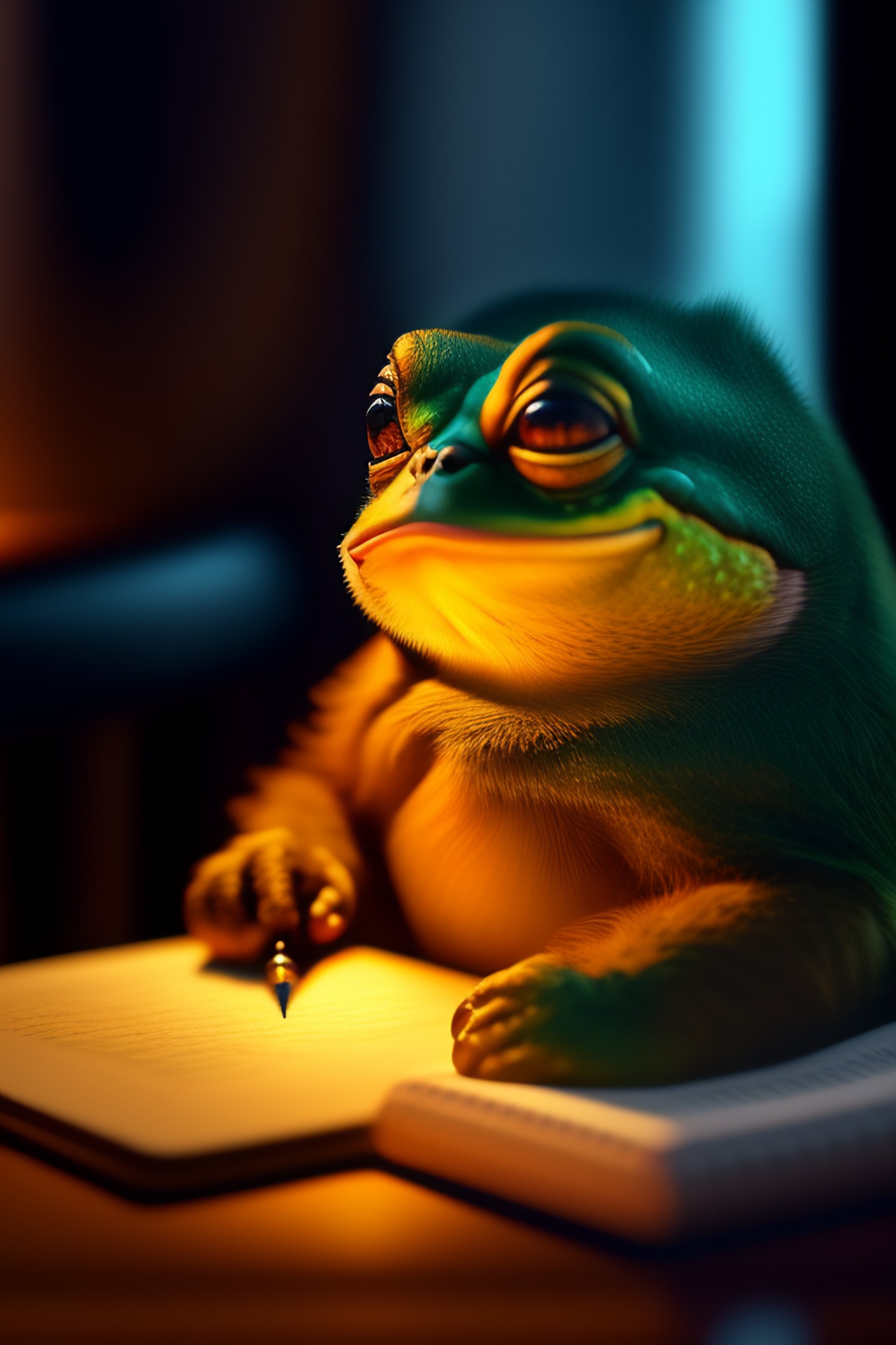 Lexica - An exhausted pepe the frog commiting tax fraud, paperwork ...