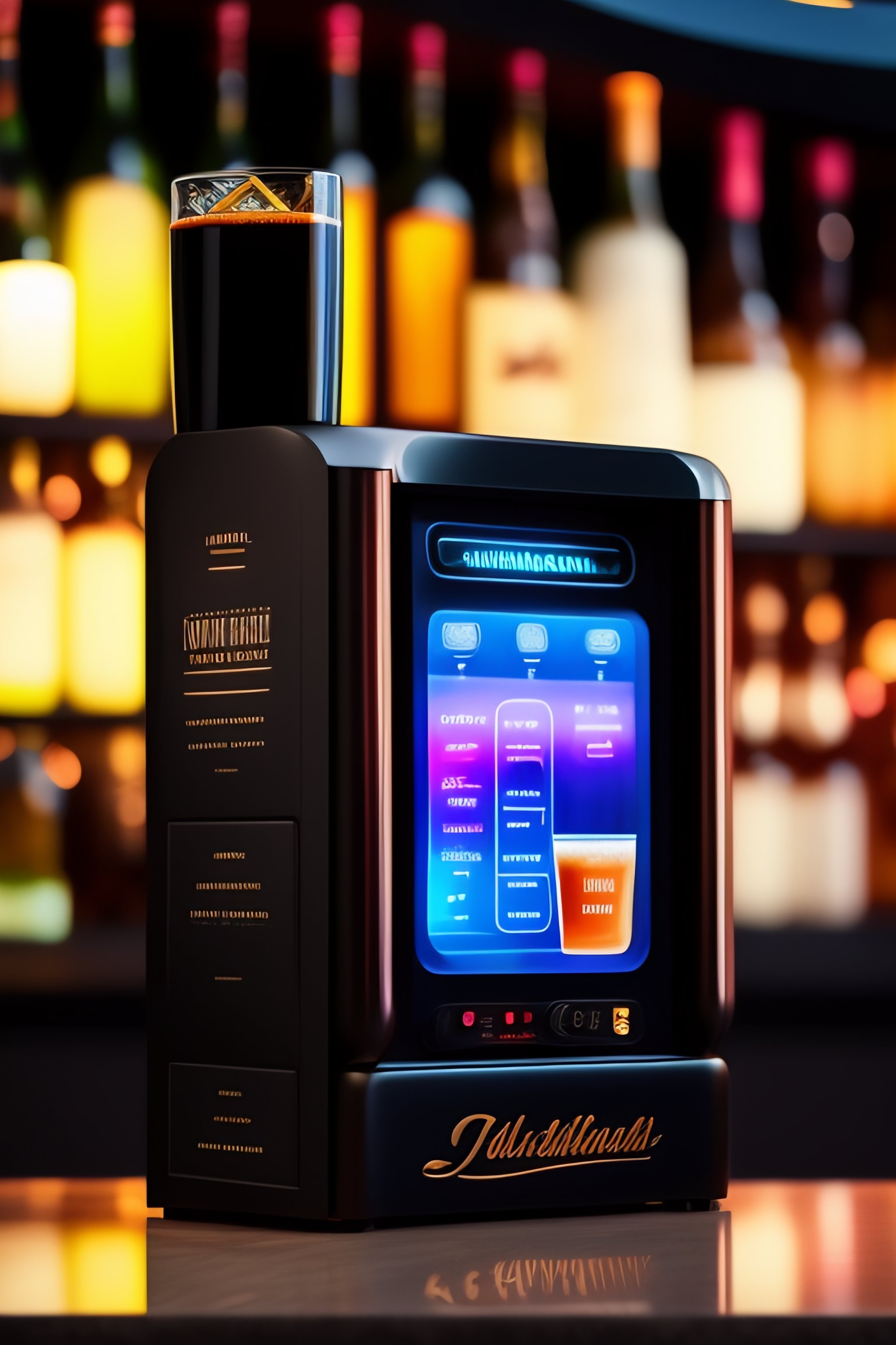 Lexica A smart bartender that has a touchscreen and that has bottles