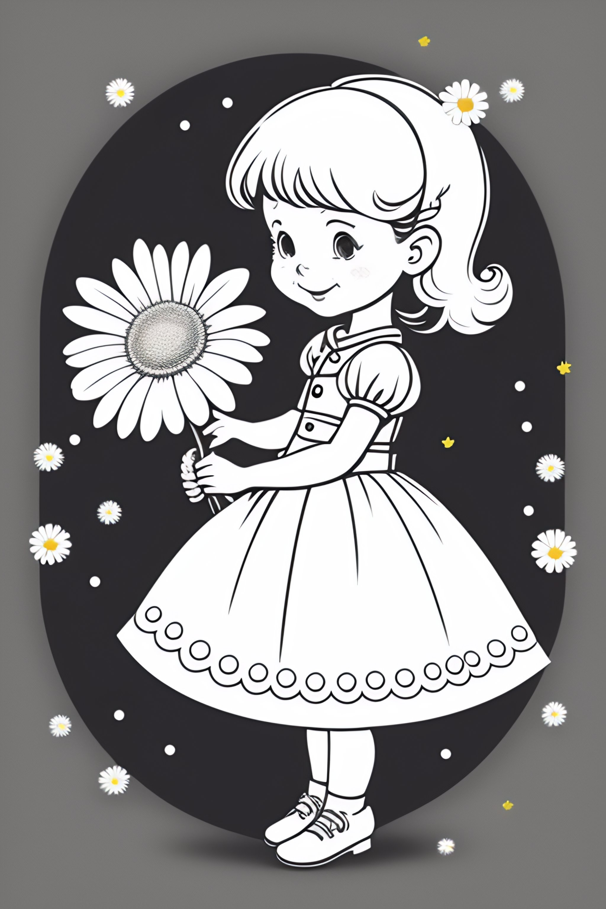 cute girl cartoon images black and white