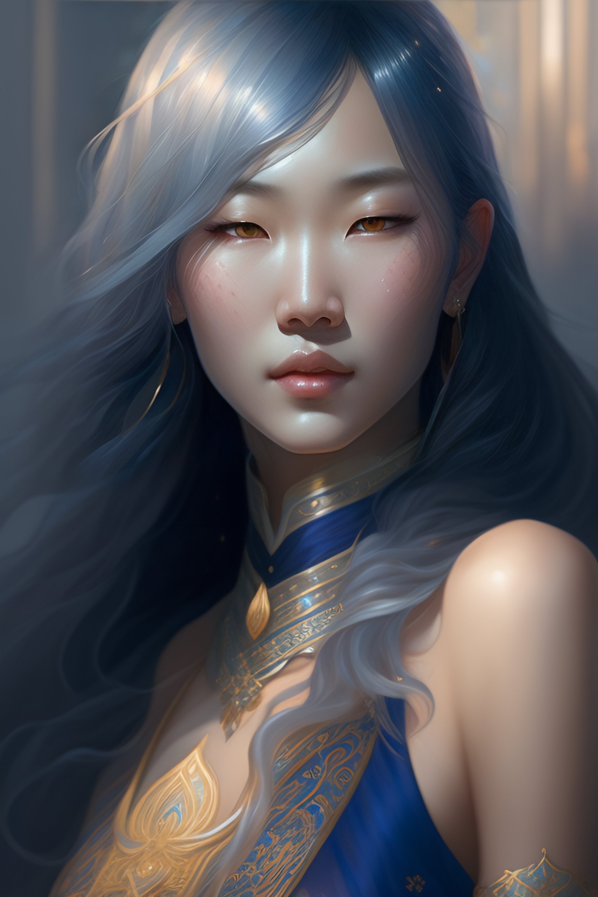 portrait of beautiful asian girl, digital art, highly