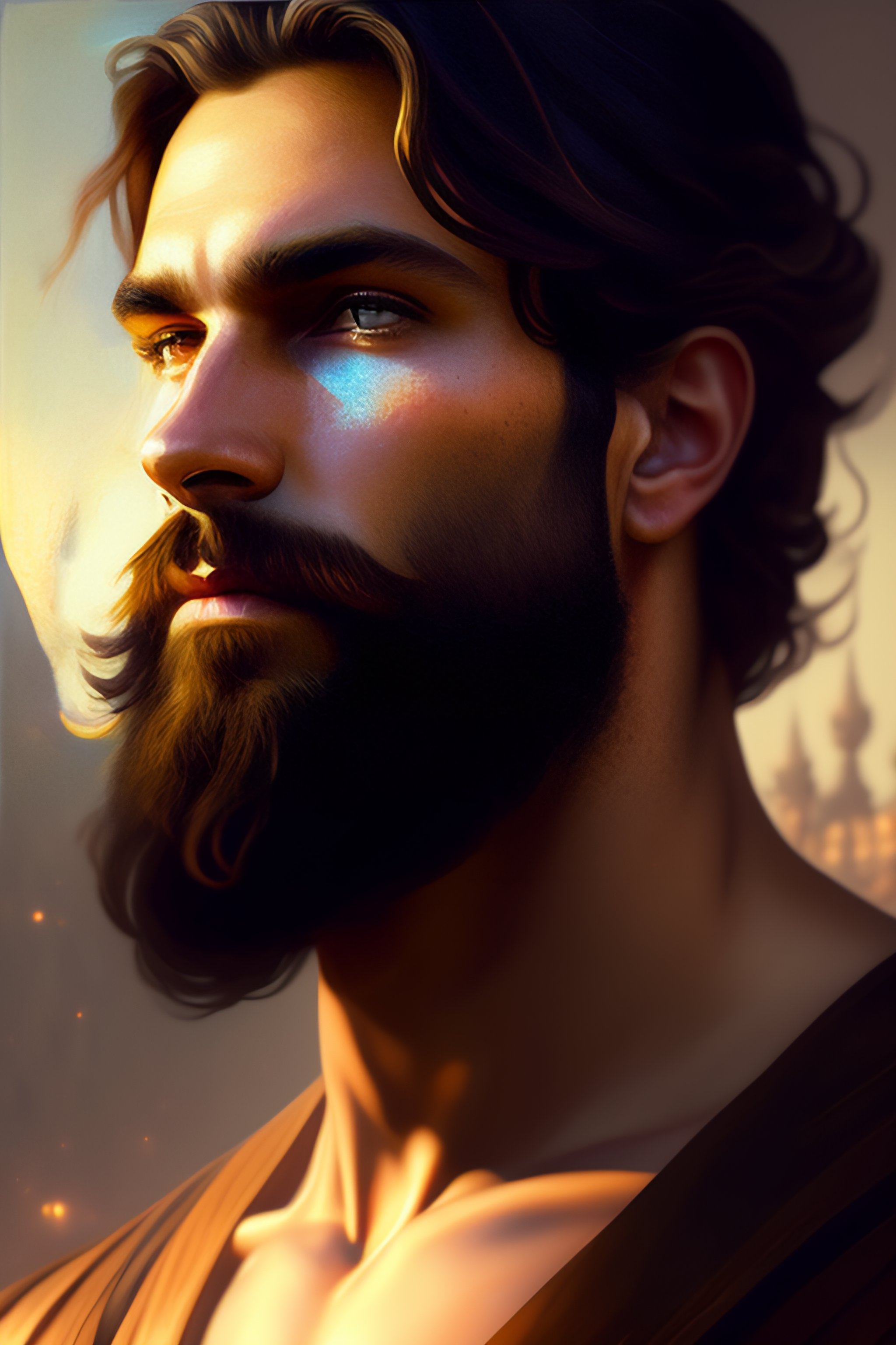 Lexica - Handsome portrait of a strong bearded man, shaped face ...