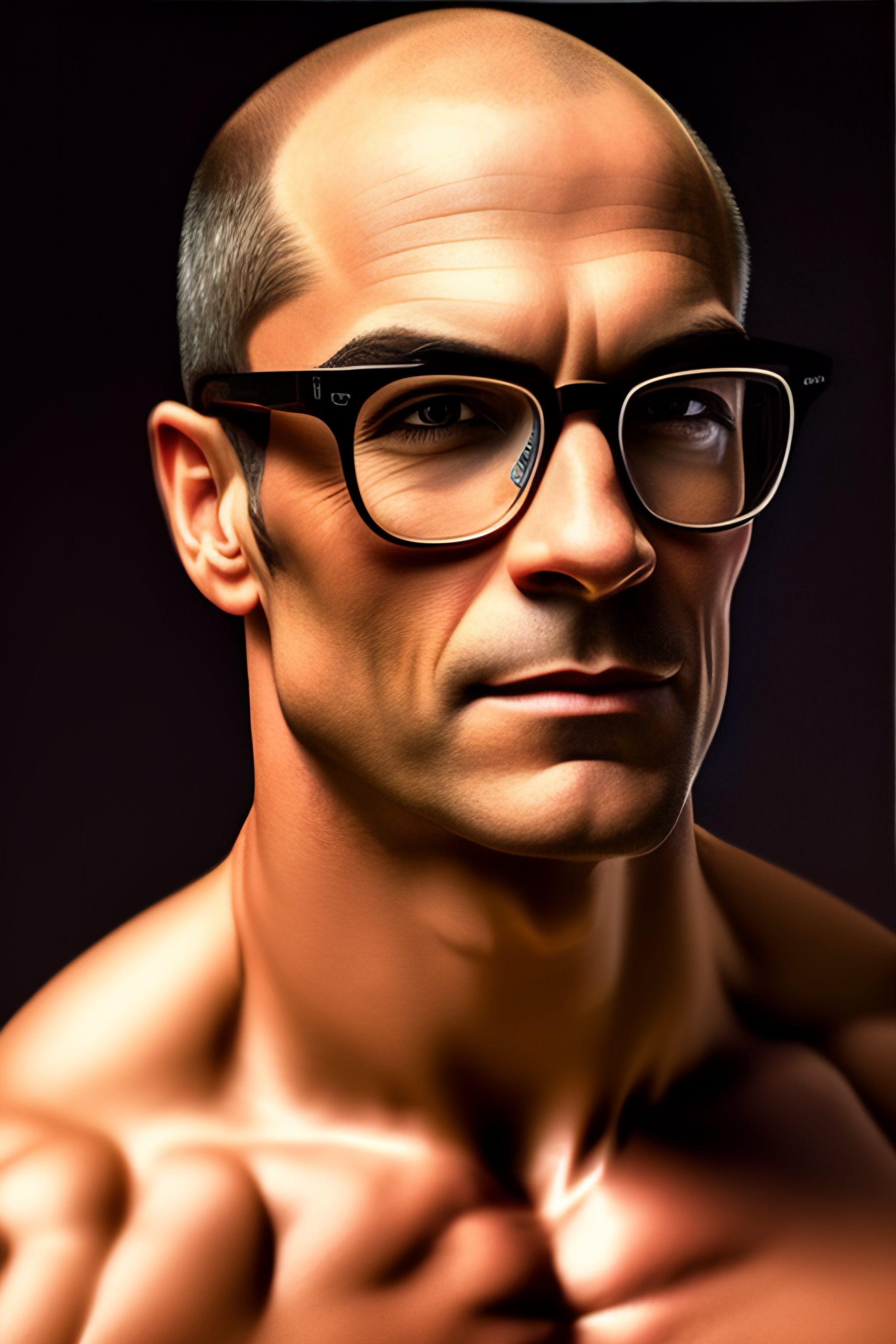 Lexica - Portrait of man bald with glasses and muscular