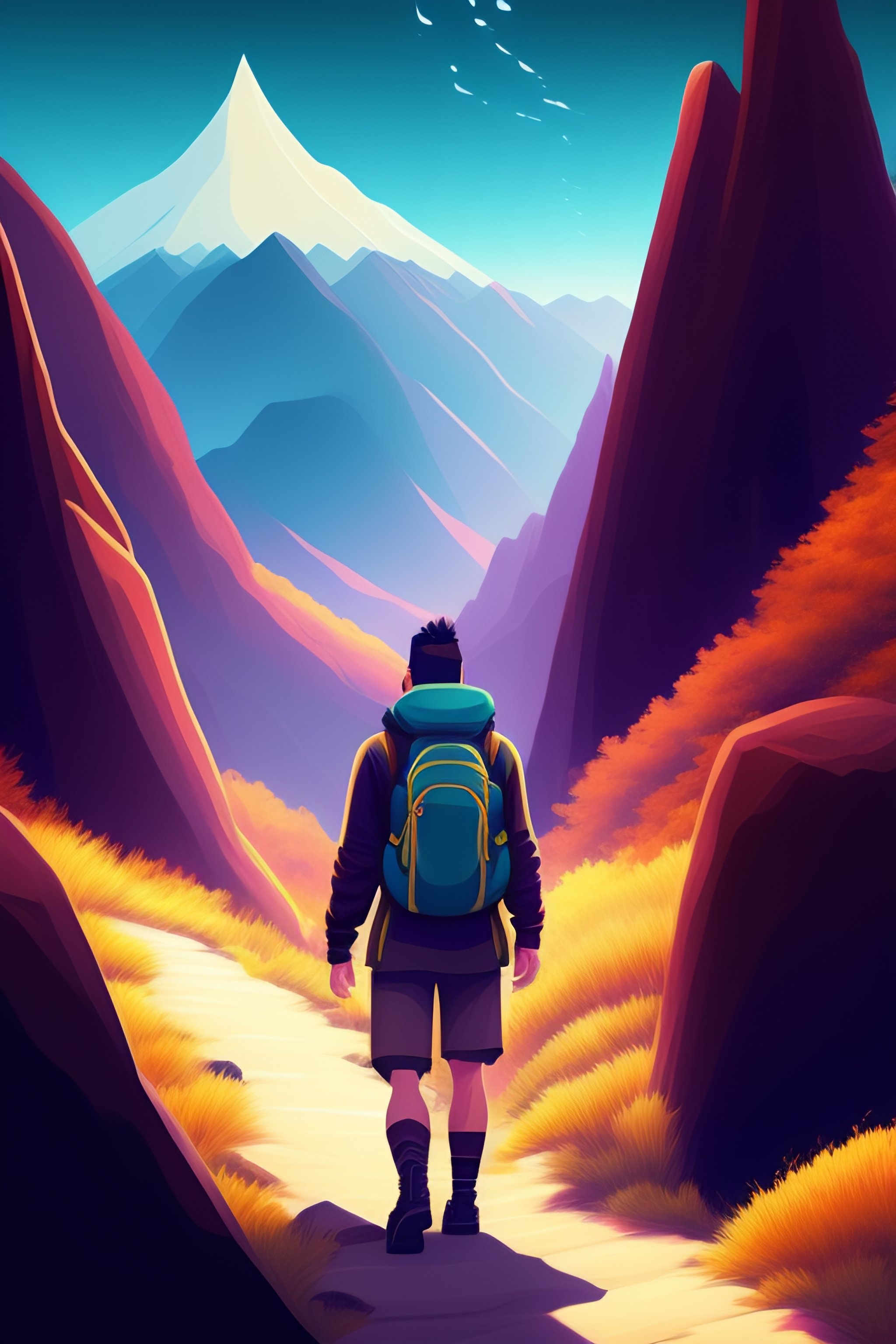 Lexica - Man hiking in a mountain illustration pokemon anime art style