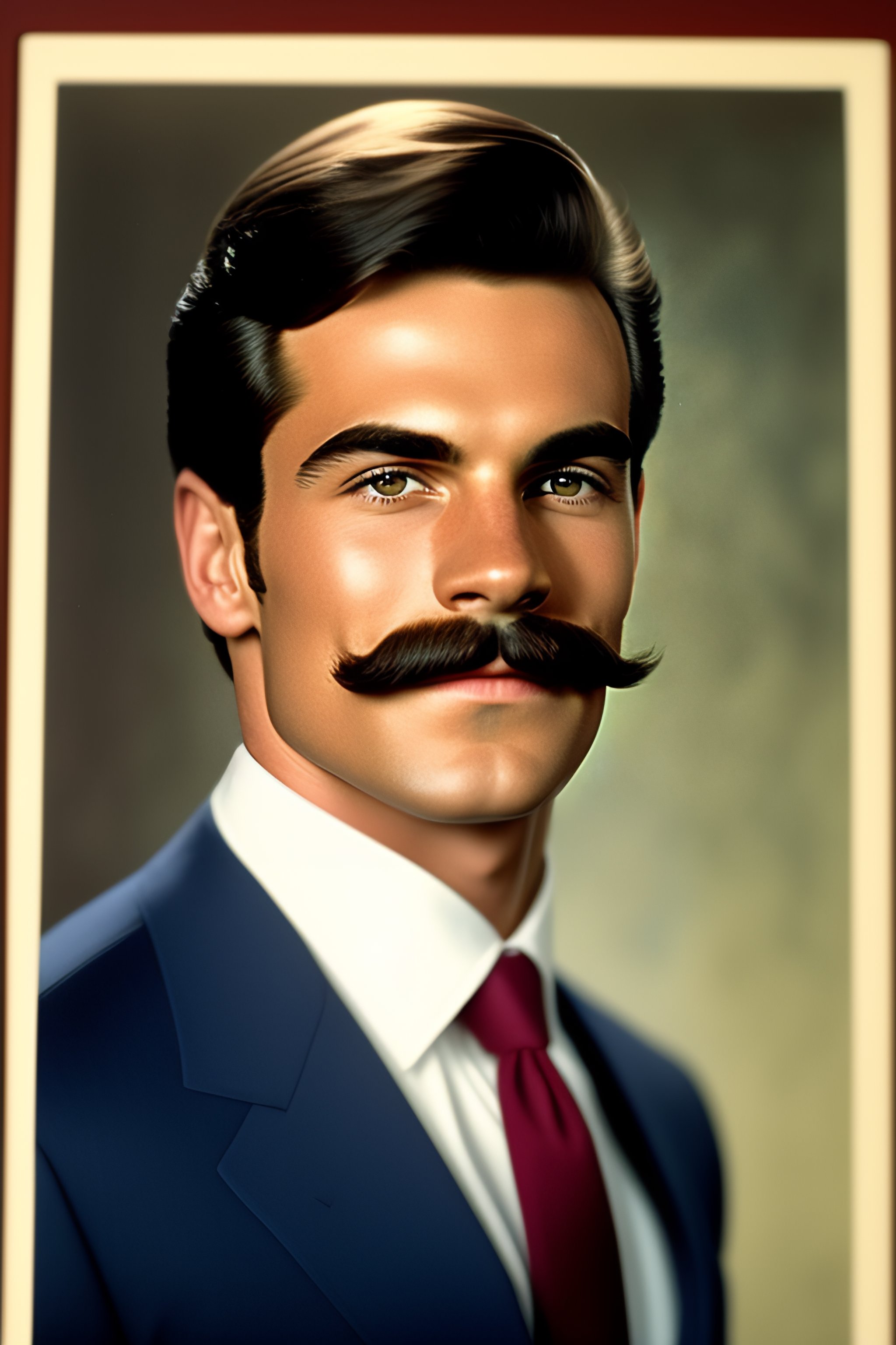 Lexica - Portrait of handsome 18 year old superhero muscle man with short  hair and ned flanders mustache and a protruding dimpled chin in a tight  ita...