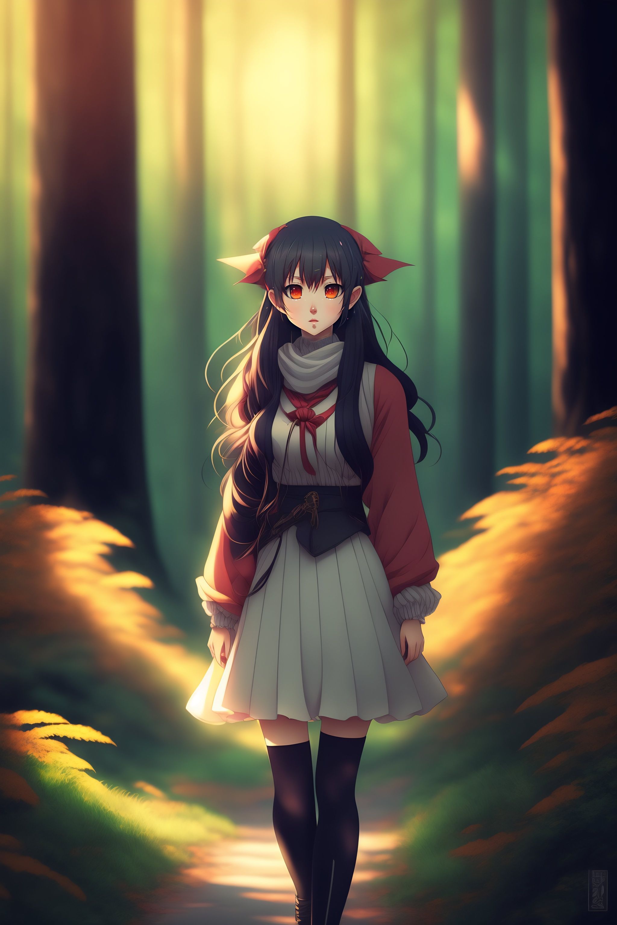 Lexica - Anime style, fan Art, Girl goblin walks in the forest, cinematic